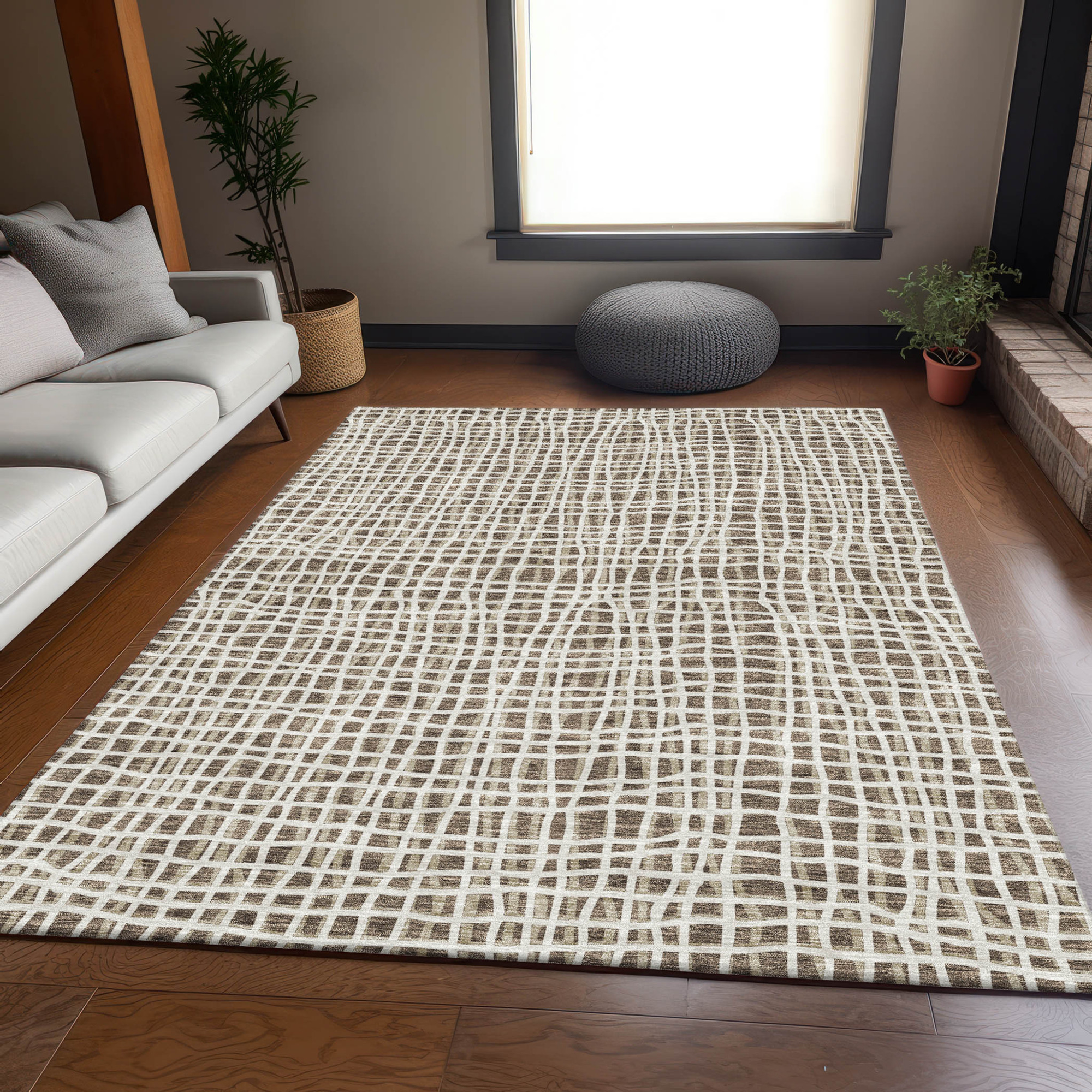 10' X 14' Brown Beige And Ivory Striped Washable Indoor Outdoor Area Rug - 1 - Sports & Outdoor