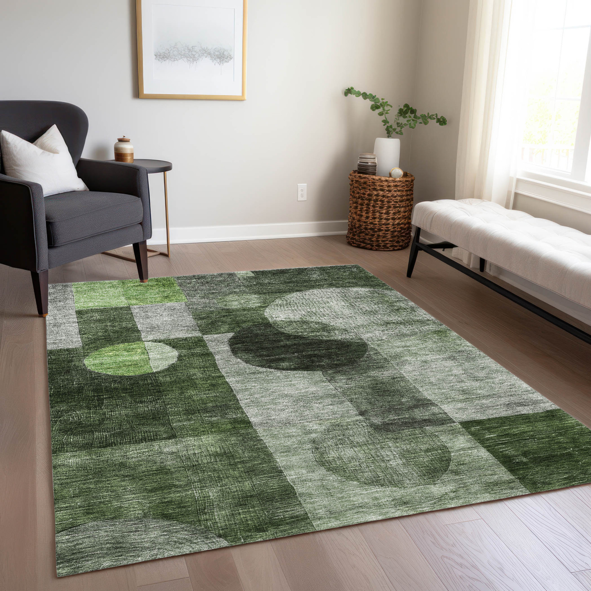 10' X 14' Fern Green And Gray Geometric Washable Indoor Outdoor Area Rug - 1 - Sports & Outdoor