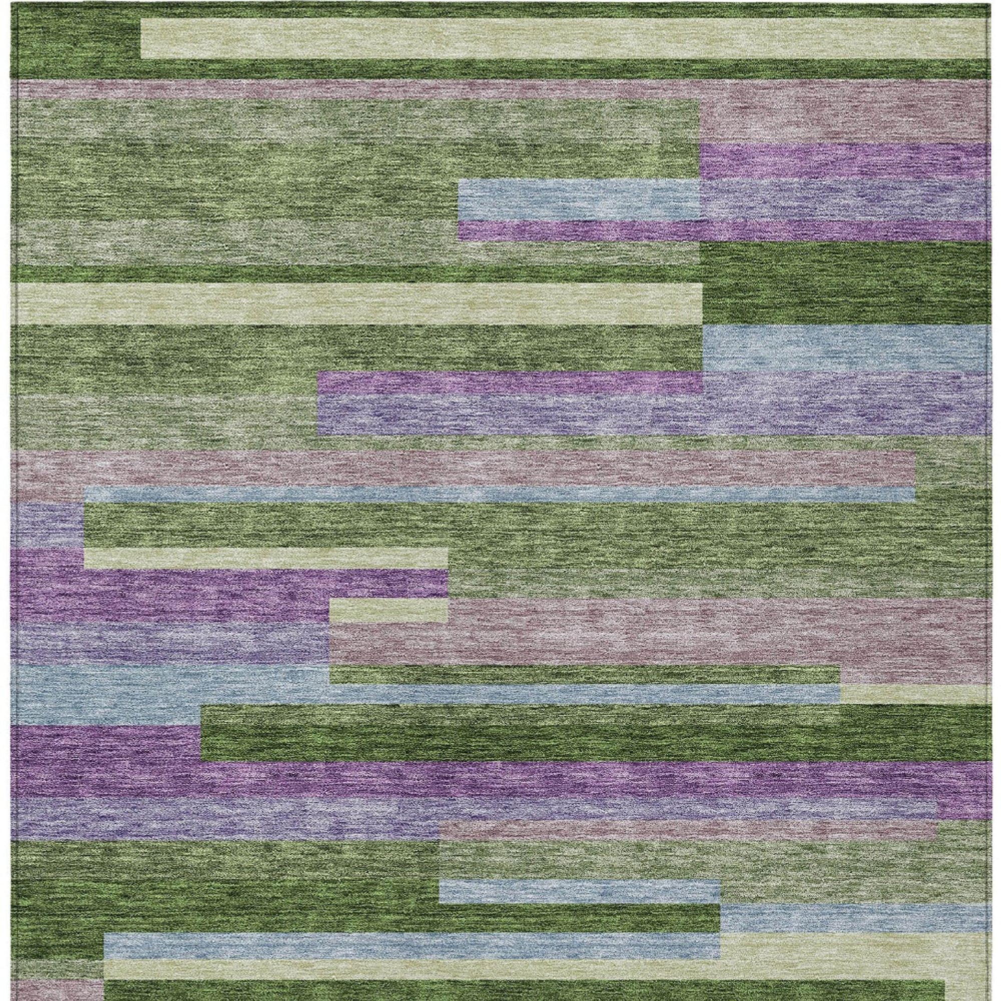 10' X 14' Moss Green Olive Green And Purple Striped Washable Indoor Outdoor Area Rug - 1 - Sports & Outdoor