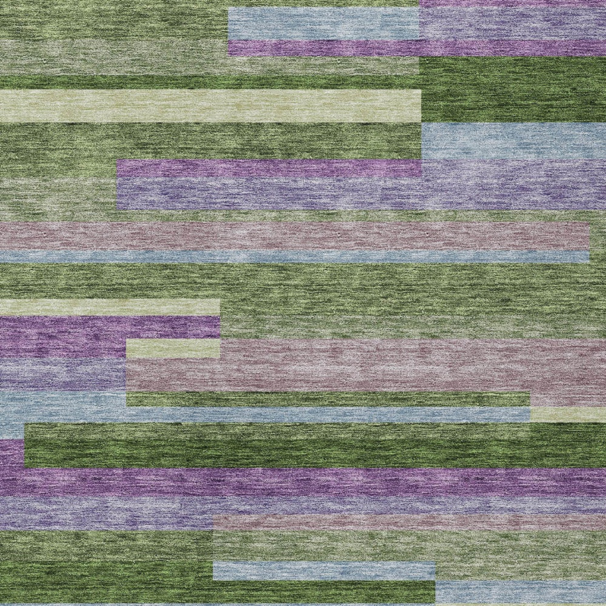 10' X 14' Moss Green Olive Green And Purple Striped Washable Indoor Outdoor Area Rug - 1 - Sports & Outdoor