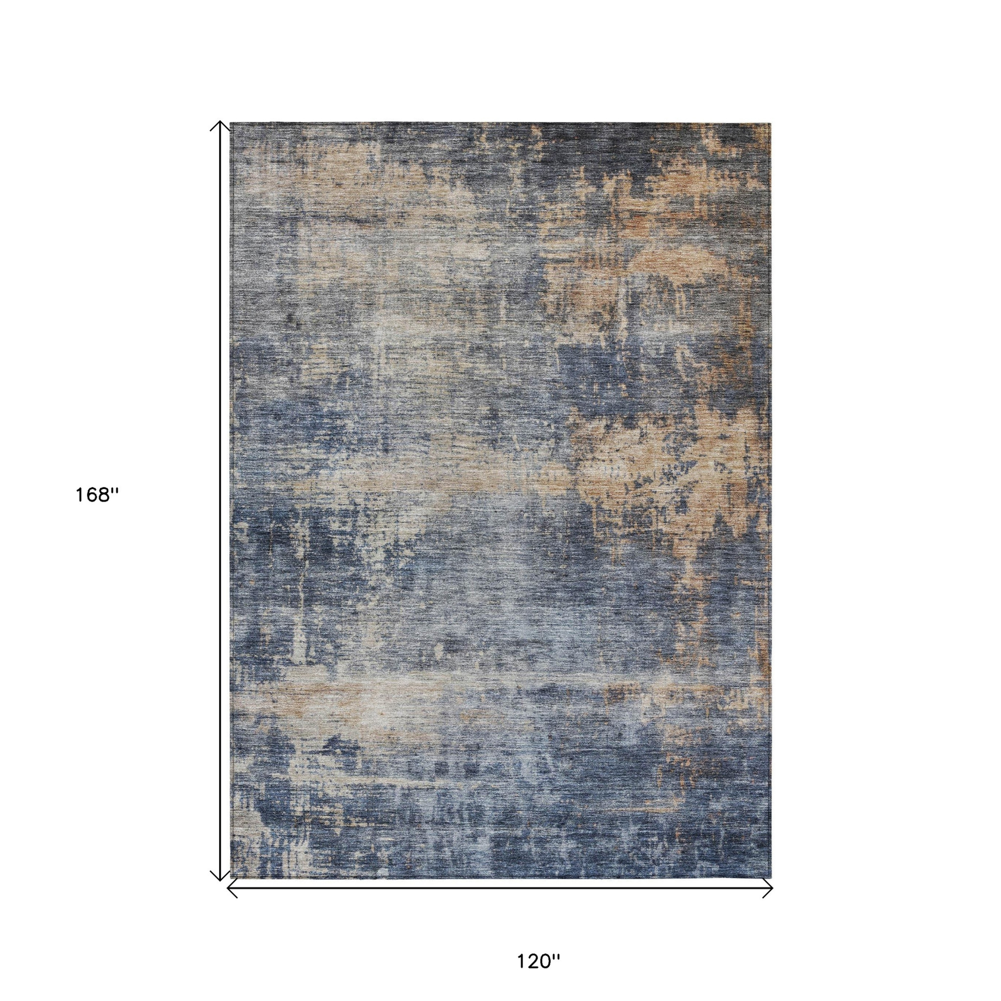 10' X 14' Denim Blue And Tan Abstract Washable Indoor Outdoor Area Rug - 1 - Sports & Outdoor