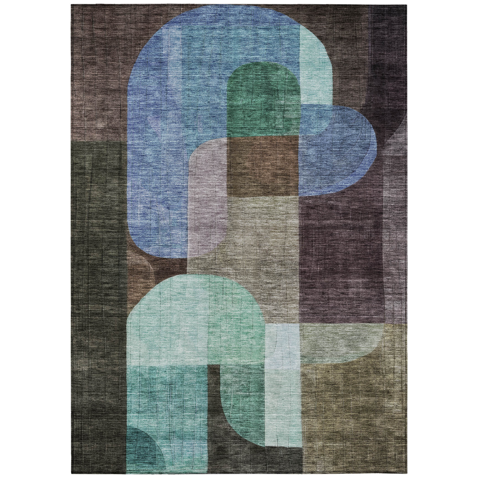 10' X 14' Brown Blue And Green Abstract Washable Indoor Outdoor Area Rug - 1 - Sports & Outdoor