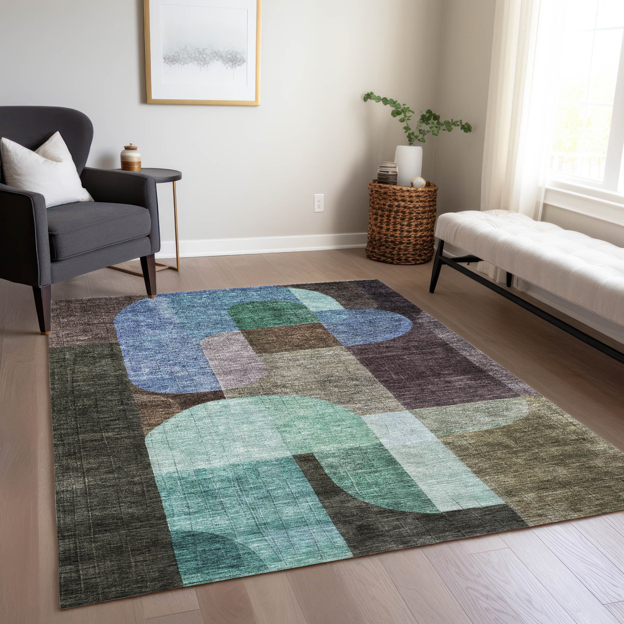 10' X 14' Brown Blue And Green Abstract Washable Indoor Outdoor Area Rug - 1 - Sports & Outdoor
