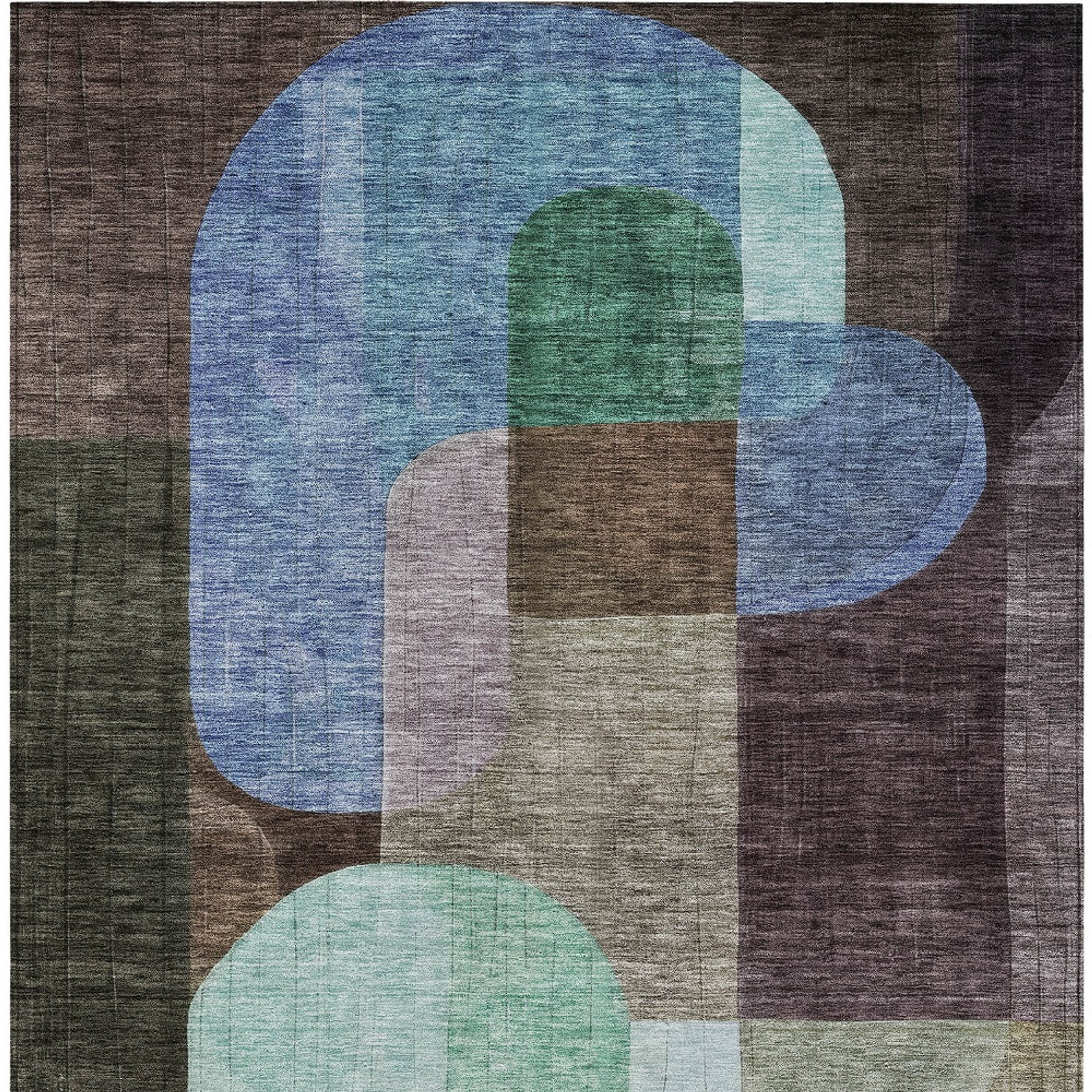 10' X 14' Brown Blue And Green Abstract Washable Indoor Outdoor Area Rug - 1 - Sports & Outdoor