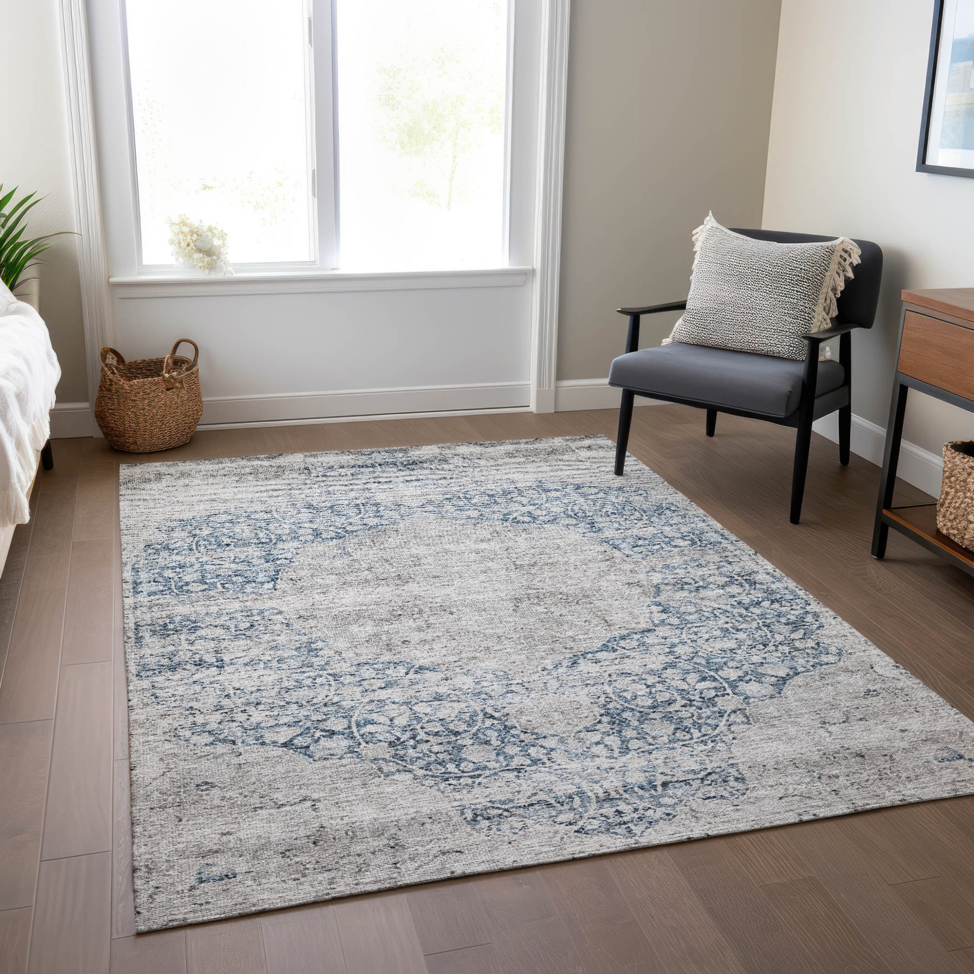 10' X 14' Blue And Ivory Oriental Washable Indoor Outdoor Area Rug - 1 - Sports & Outdoor