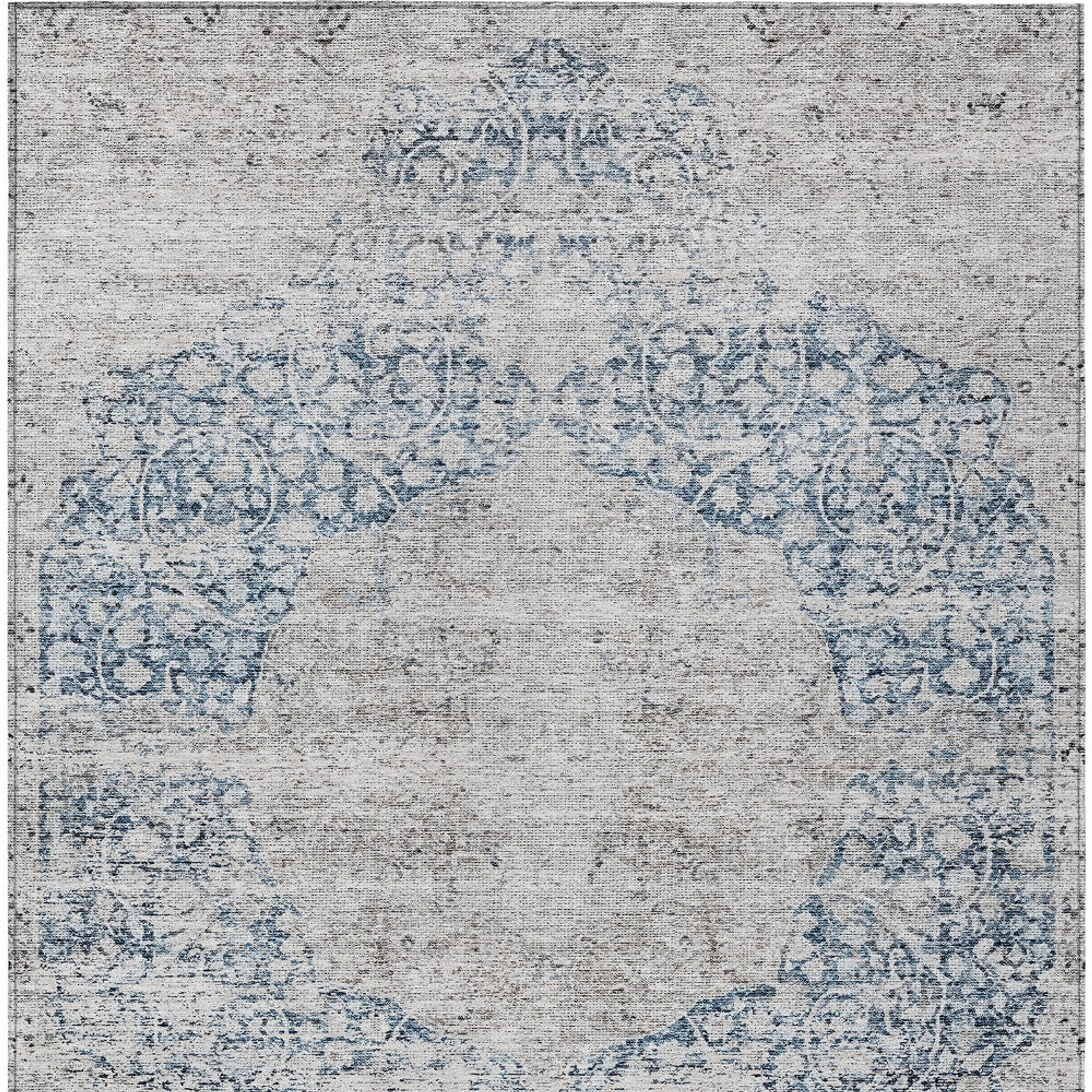 10' X 14' Blue And Ivory Oriental Washable Indoor Outdoor Area Rug - 1 - Sports & Outdoor