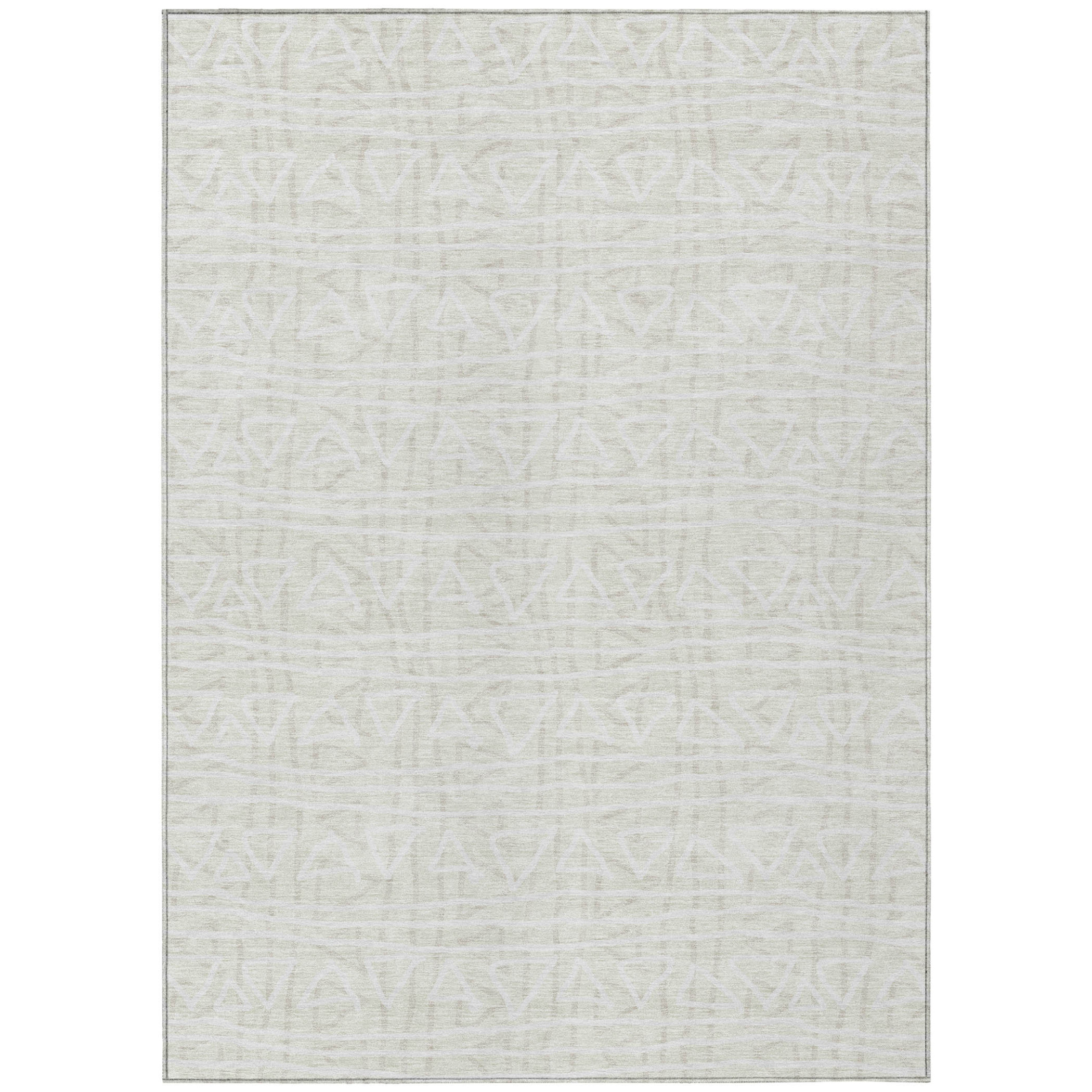 10' X 14' Ivory And Beige Geometric Washable Indoor Outdoor Area Rug - 1 - Sports & Outdoor