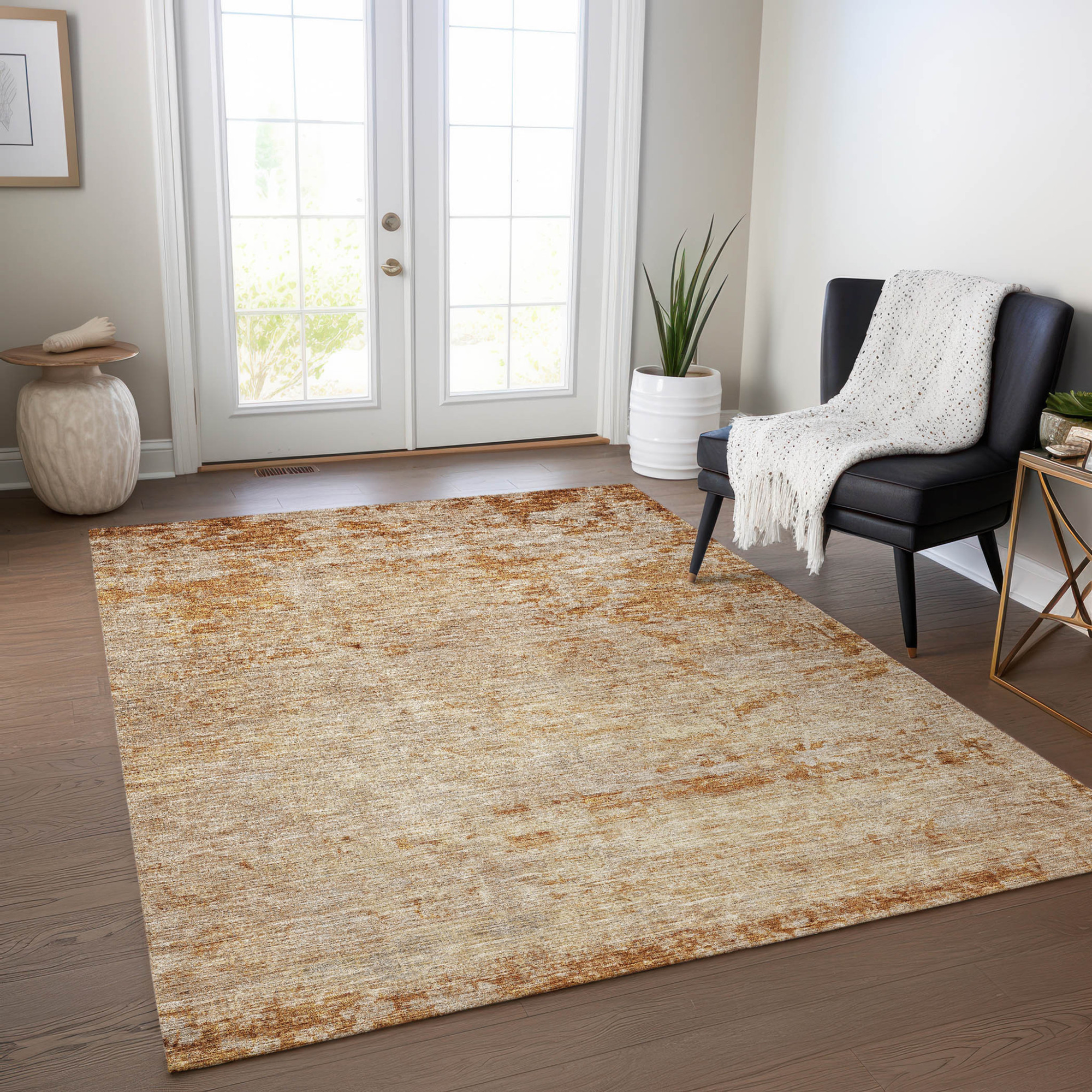 10' X 14' Copper And Terra Cotta Abstract Washable Indoor Outdoor Area Rug - 1 - Sports & Outdoor