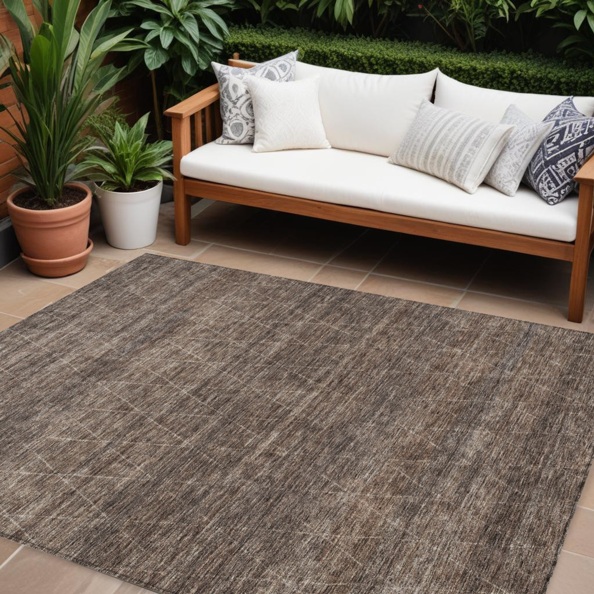 10' X 14' Coffee And Ivory Geometric Washable Indoor Outdoor Area Rug - 1 - Sports & Outdoor