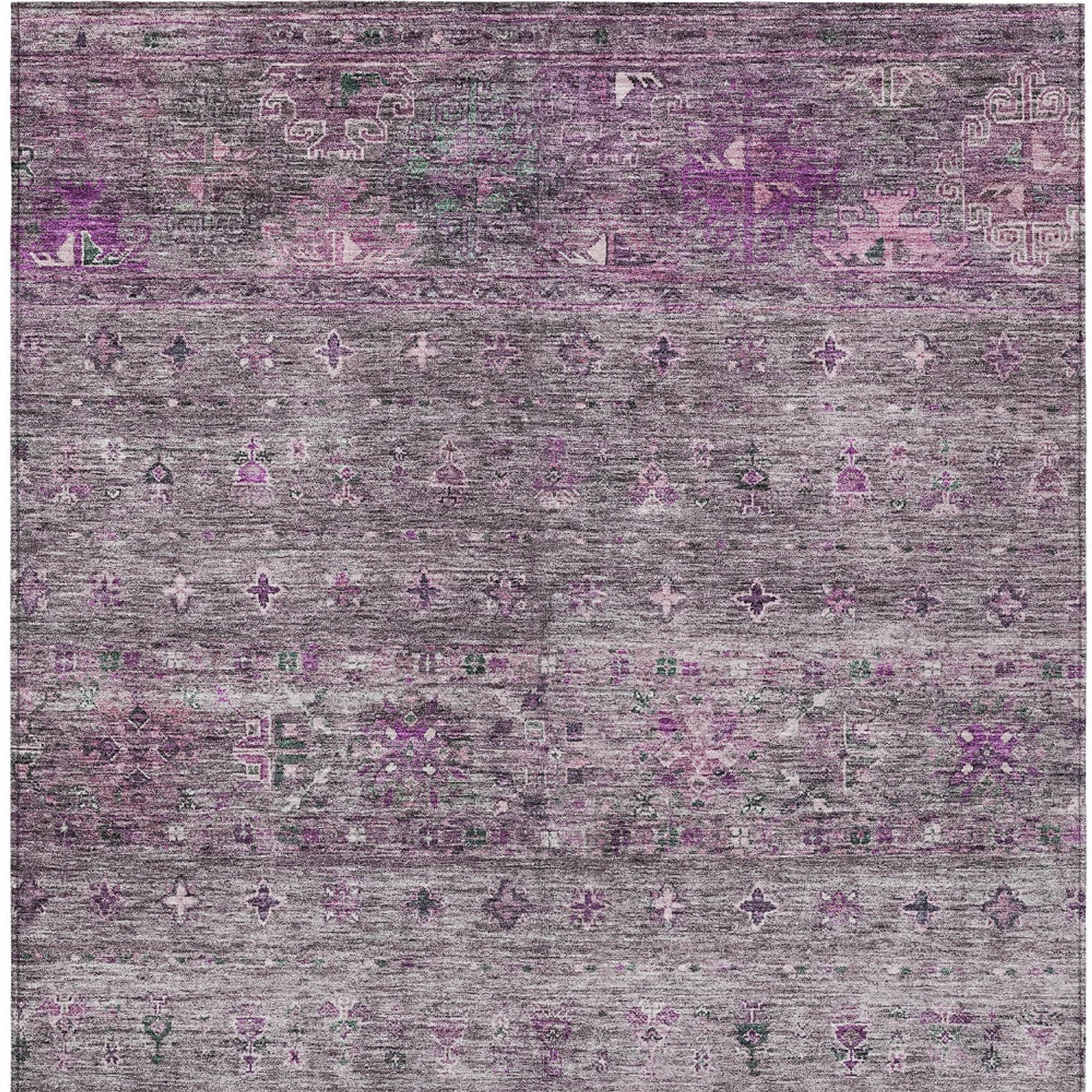 10' X 14' Purple And Gray Floral Washable Indoor Outdoor Area Rug - 1 - Sports & Outdoor