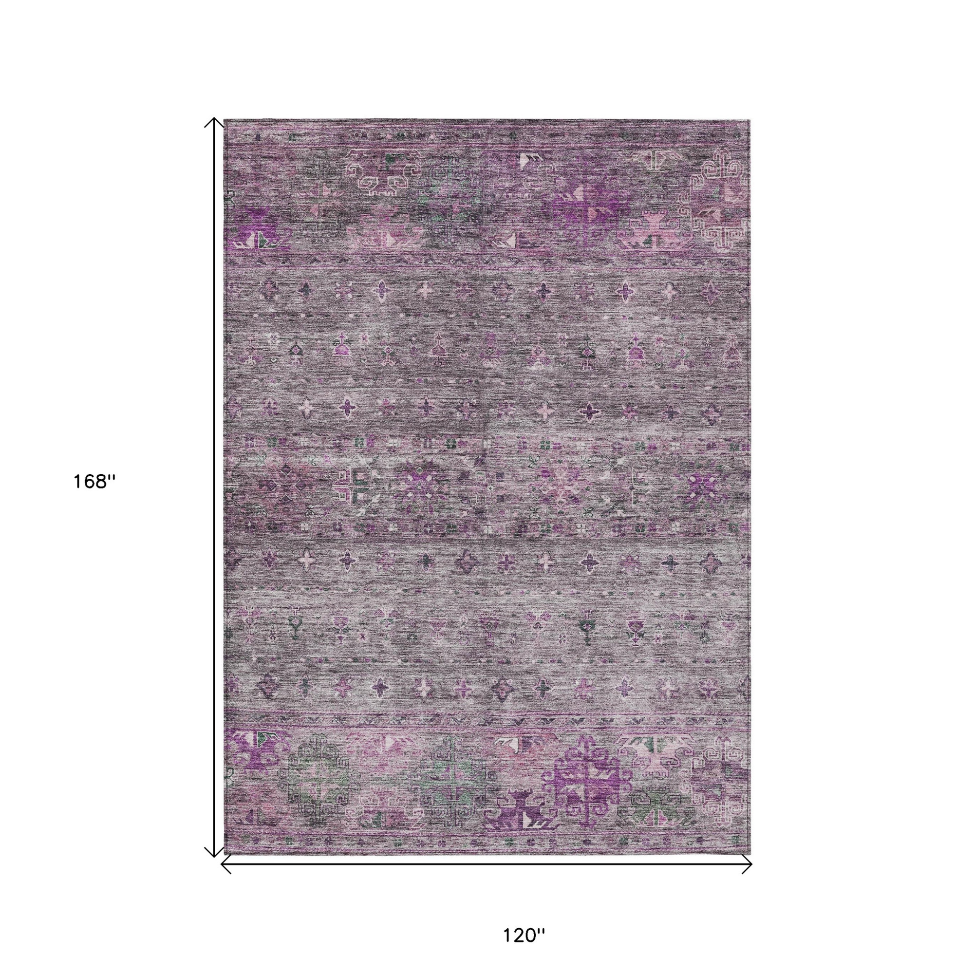 10' X 14' Purple And Gray Floral Washable Indoor Outdoor Area Rug - 1 - Sports & Outdoor