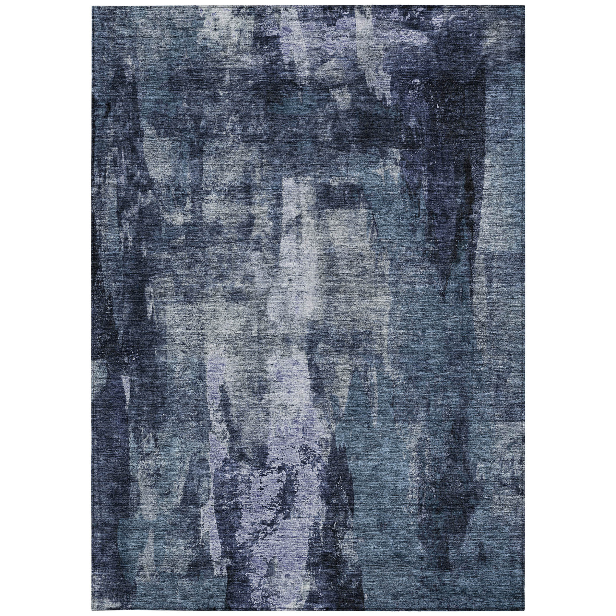 10' X 14' Navy Blue Black And Gray Abstract Washable Indoor Outdoor Area Rug - 1 - Sports & Outdoor