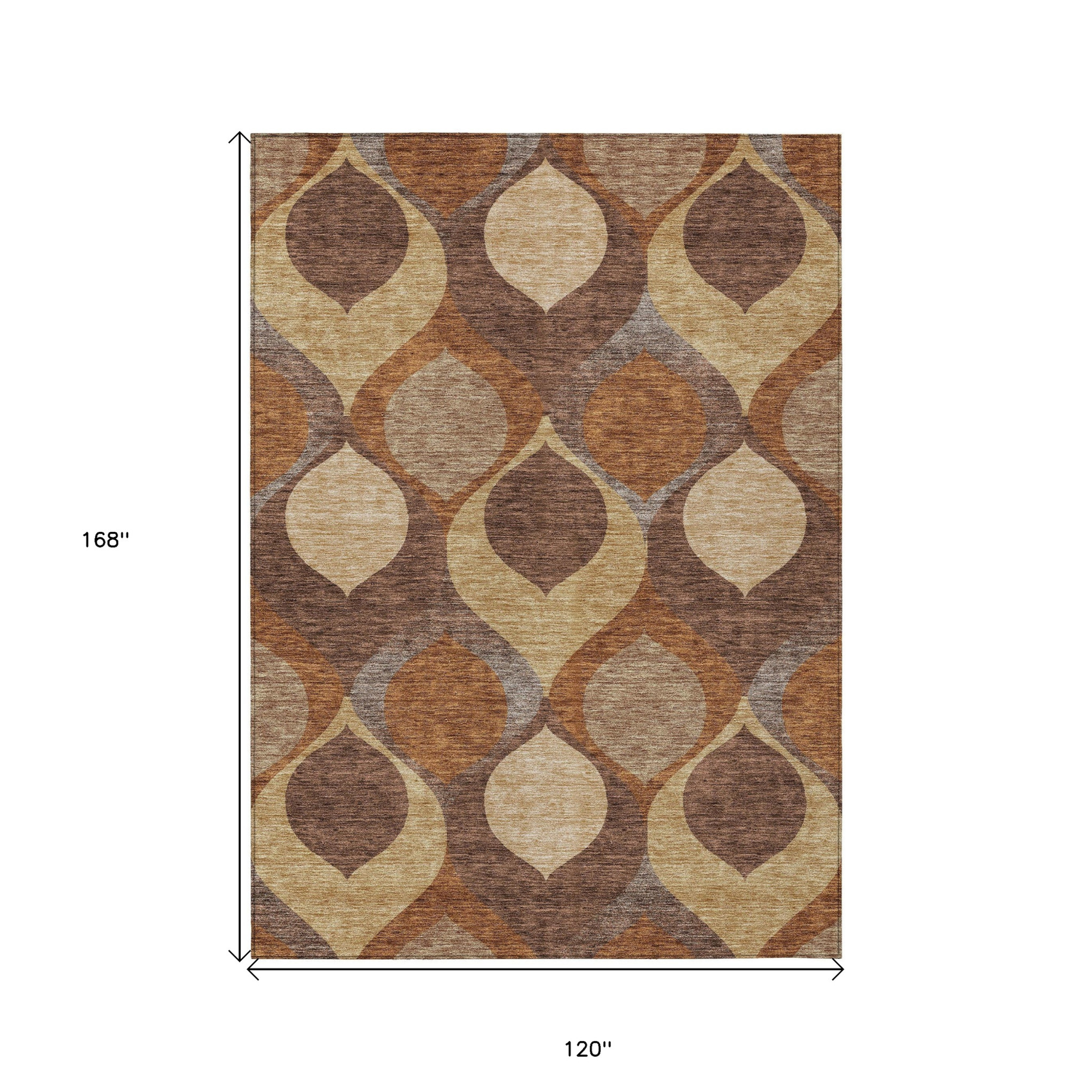 10' X 14' Copper Beige And Taupe Ogee Washable Indoor Outdoor Area Rug - 1 - Sports & Outdoor