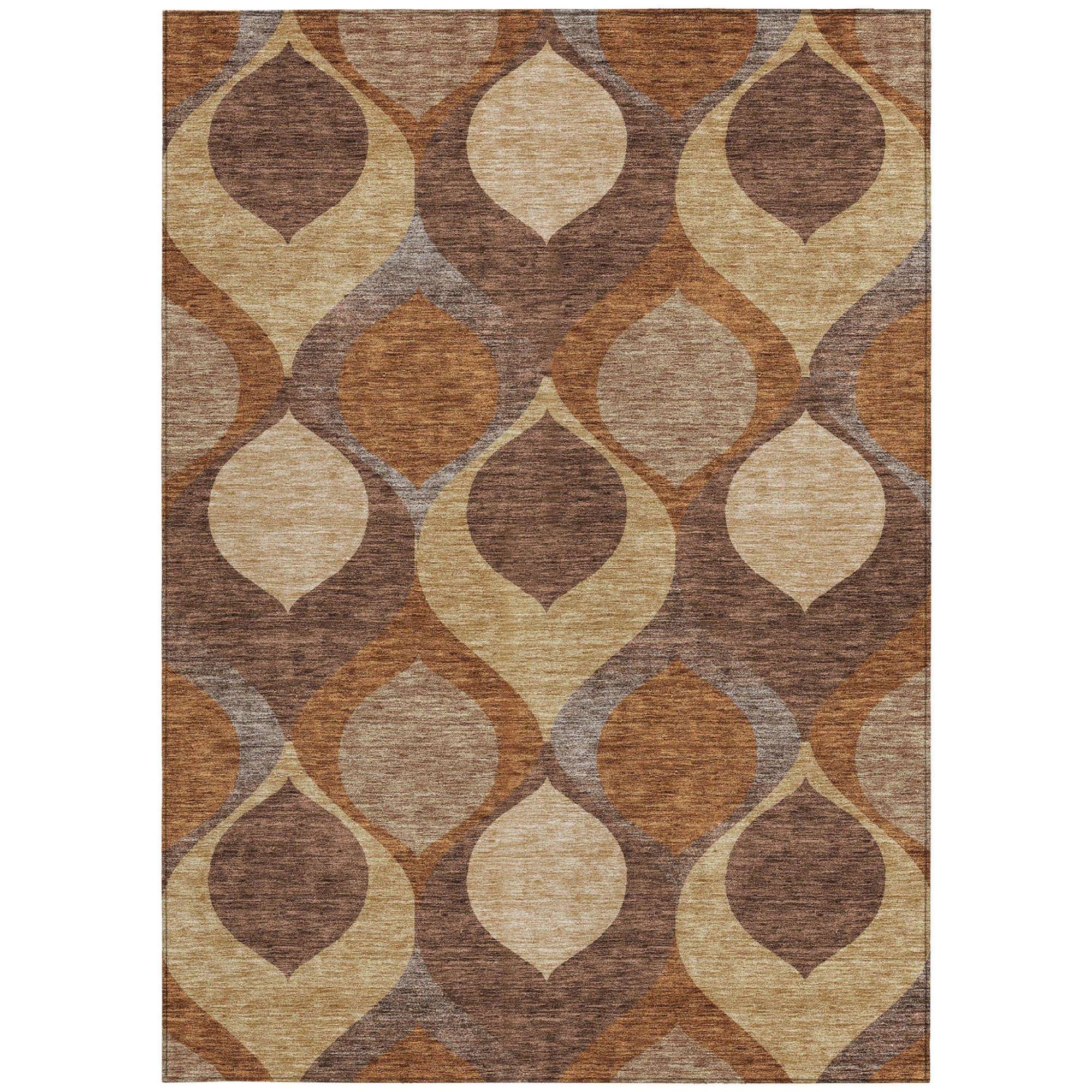 10' X 14' Copper Beige And Taupe Ogee Washable Indoor Outdoor Area Rug - 1 - Sports & Outdoor