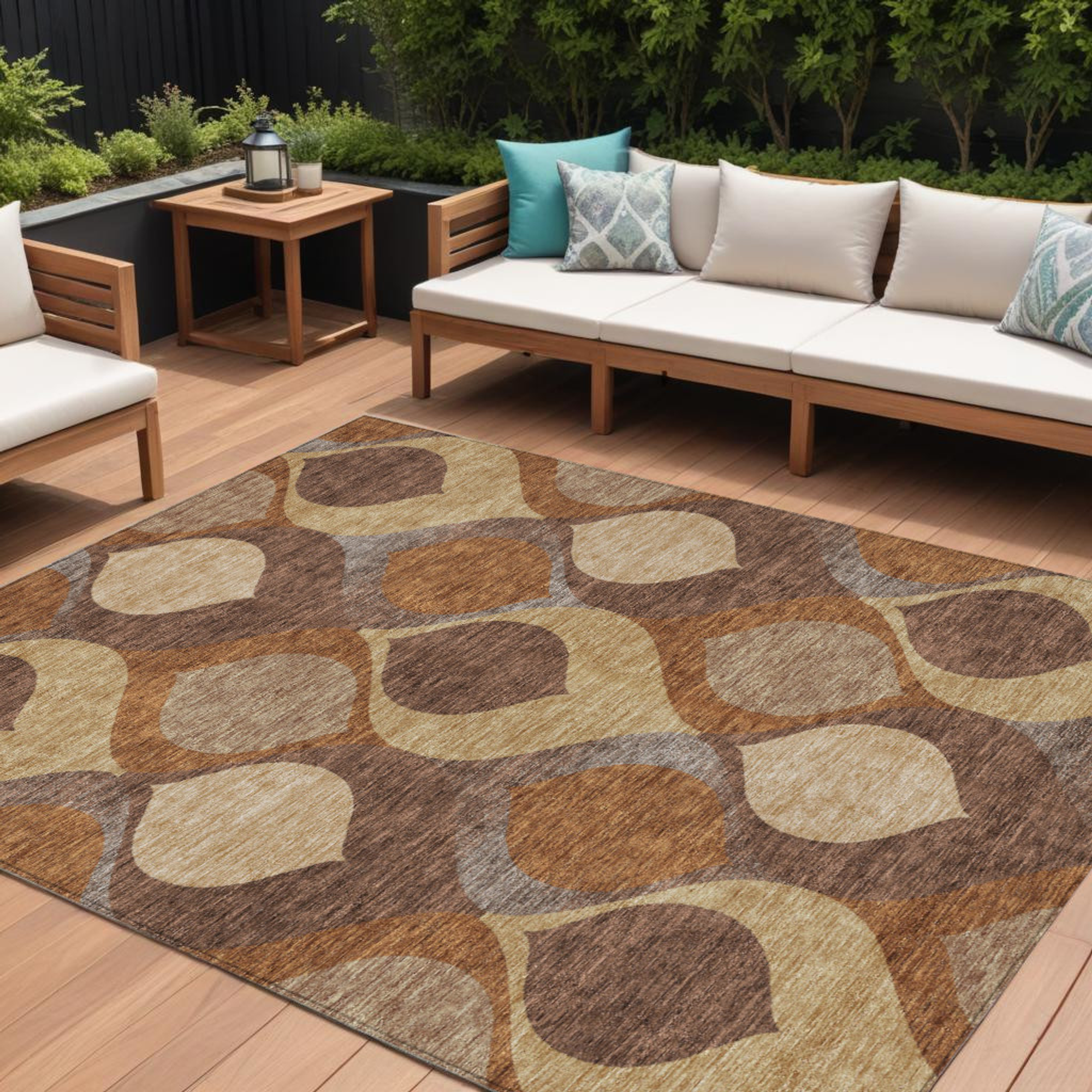 10' X 14' Copper Beige And Taupe Ogee Washable Indoor Outdoor Area Rug - 1 - Sports & Outdoor