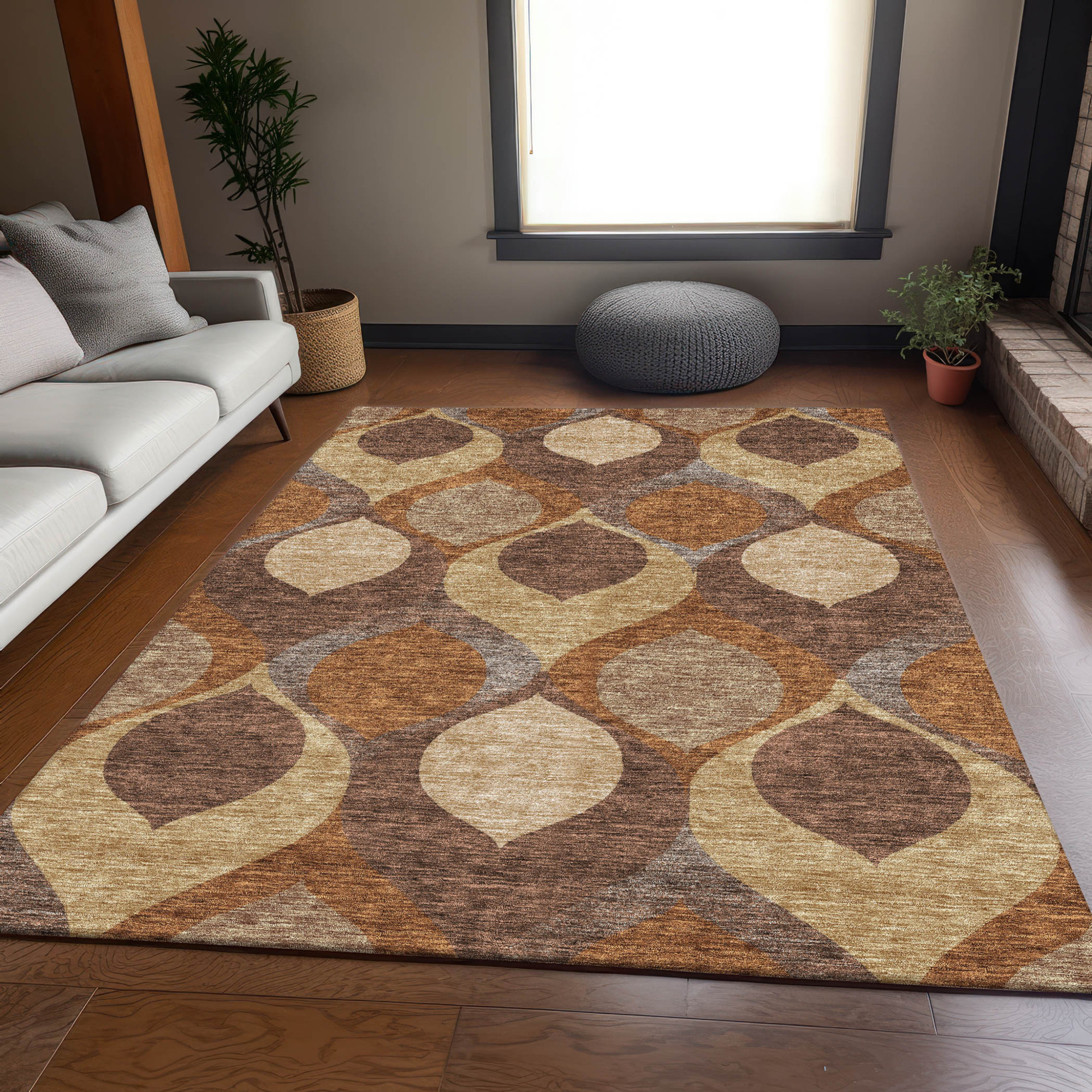 10' X 14' Copper Beige And Taupe Ogee Washable Indoor Outdoor Area Rug - 1 - Sports & Outdoor