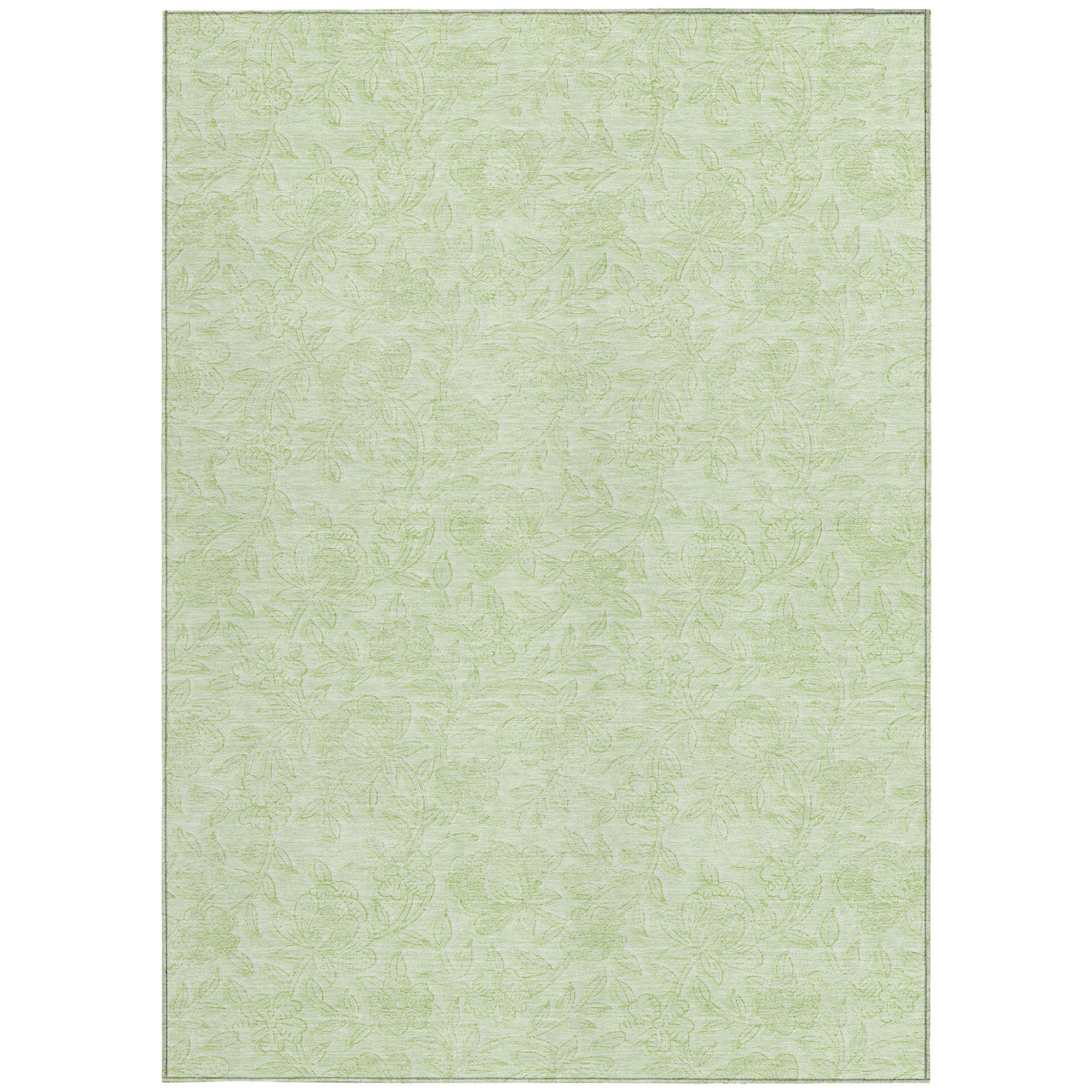 10' X 14' Artichoke Green And Mint Green Floral Washable Indoor Outdoor Area Rug - 1 - Sports & Outdoor