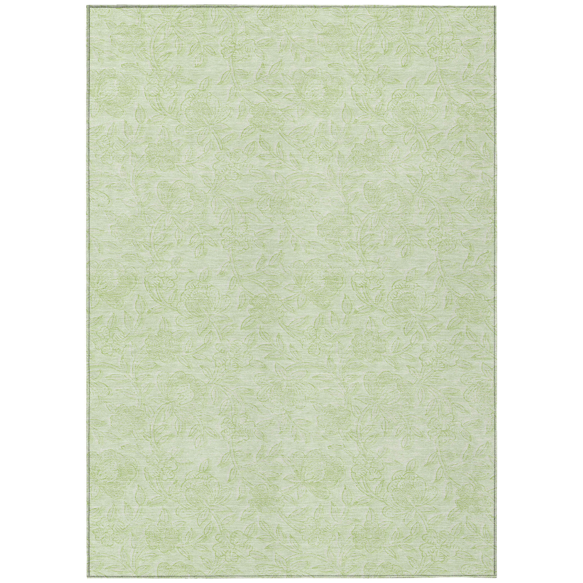 10' X 14' Artichoke Green And Mint Green Floral Washable Indoor Outdoor Area Rug - 1 - Sports & Outdoor
