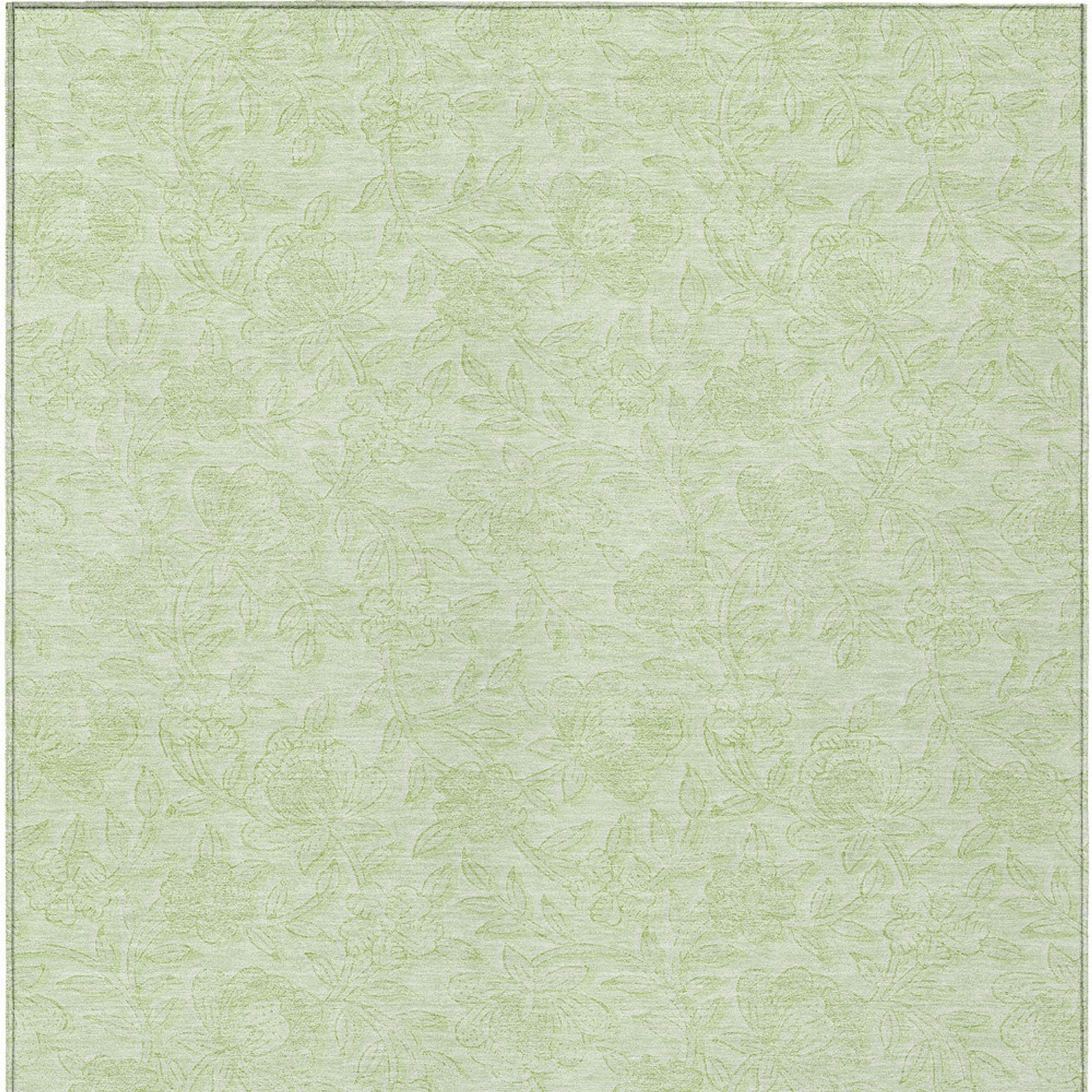 10' X 14' Artichoke Green And Mint Green Floral Washable Indoor Outdoor Area Rug - 1 - Sports & Outdoor