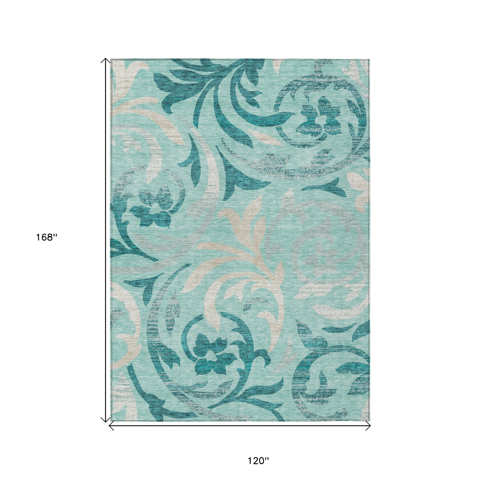 10' X 14' Teal Blue Aqua And Beige Floral Washable Indoor Outdoor Area Rug - 1 - Sports & Outdoor