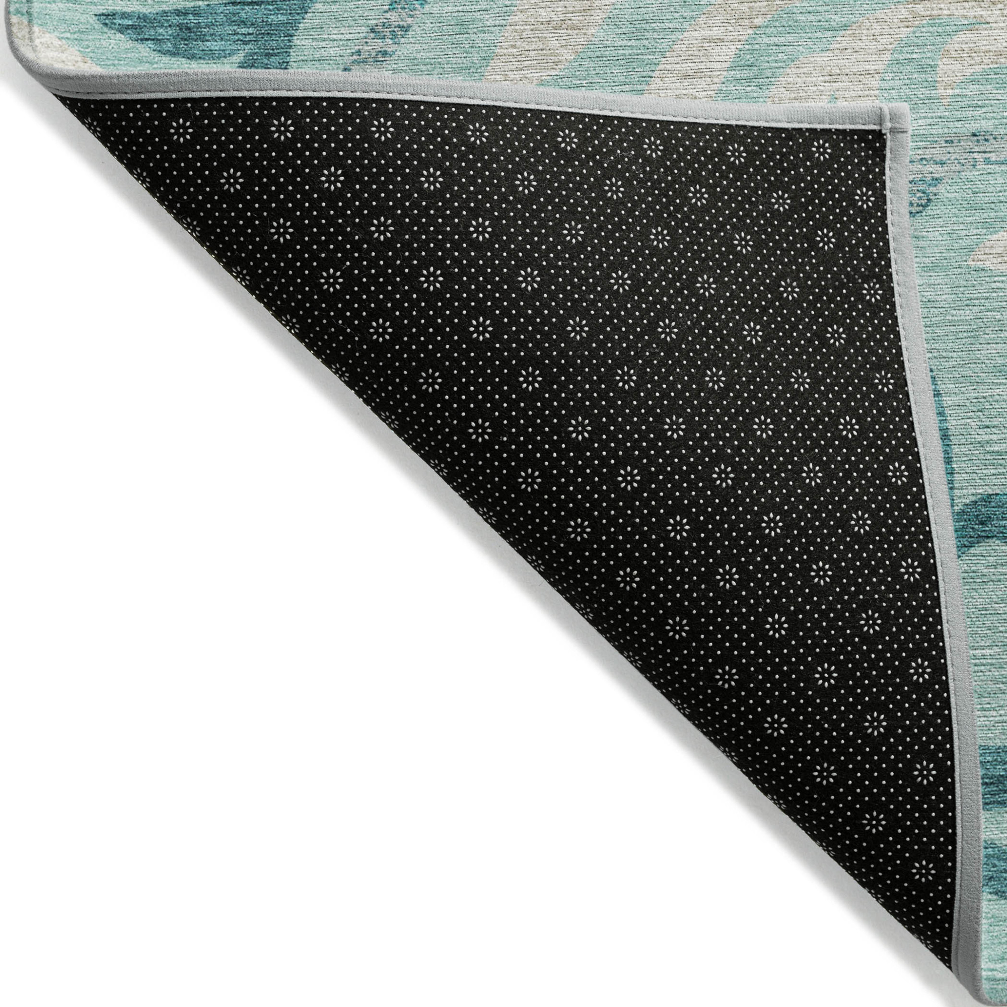 10' X 14' Teal Blue Aqua And Beige Floral Washable Indoor Outdoor Area Rug - 1 - Sports & Outdoor