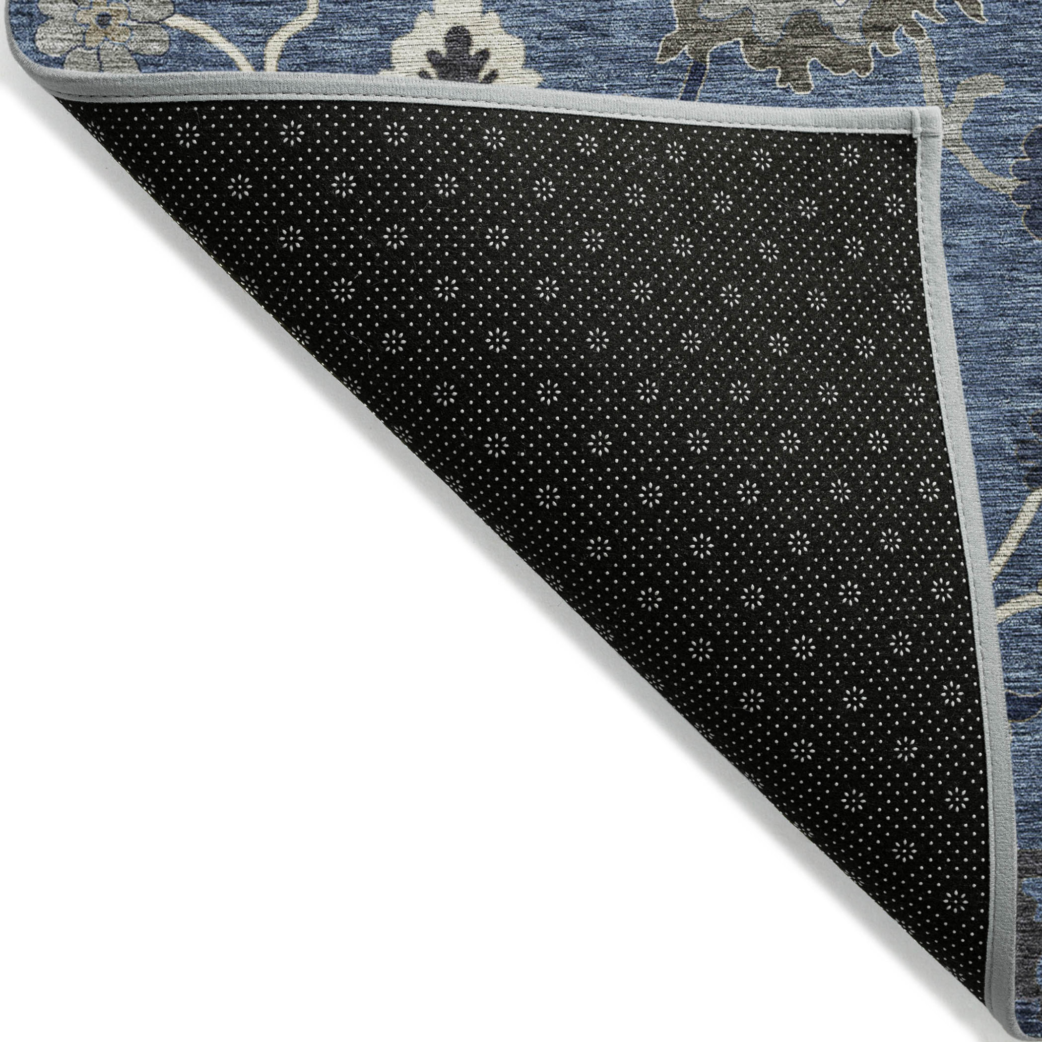 10' X 14' Blue Gray And White Floral Washable Indoor Outdoor Area Rug - 1 - Sports & Outdoor