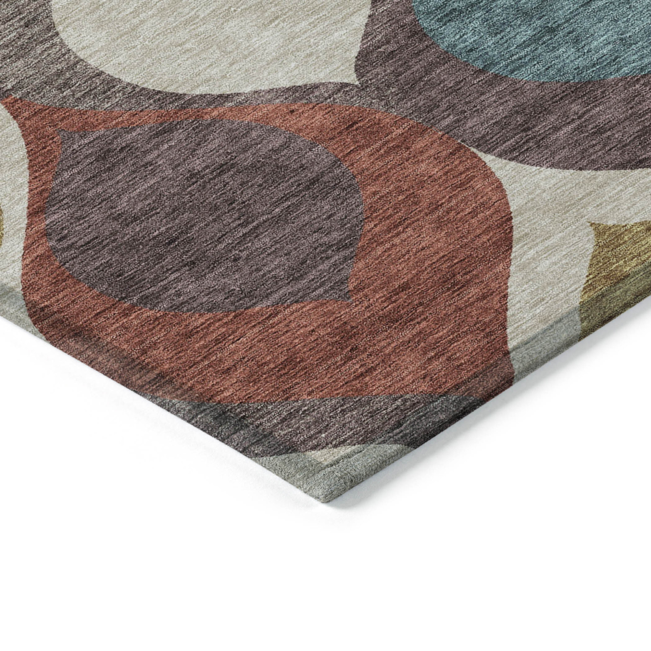 10' X 14' Brown Taupe And Teal Blue Ogee Washable Indoor Outdoor Area Rug - 1 - Sports & Outdoor