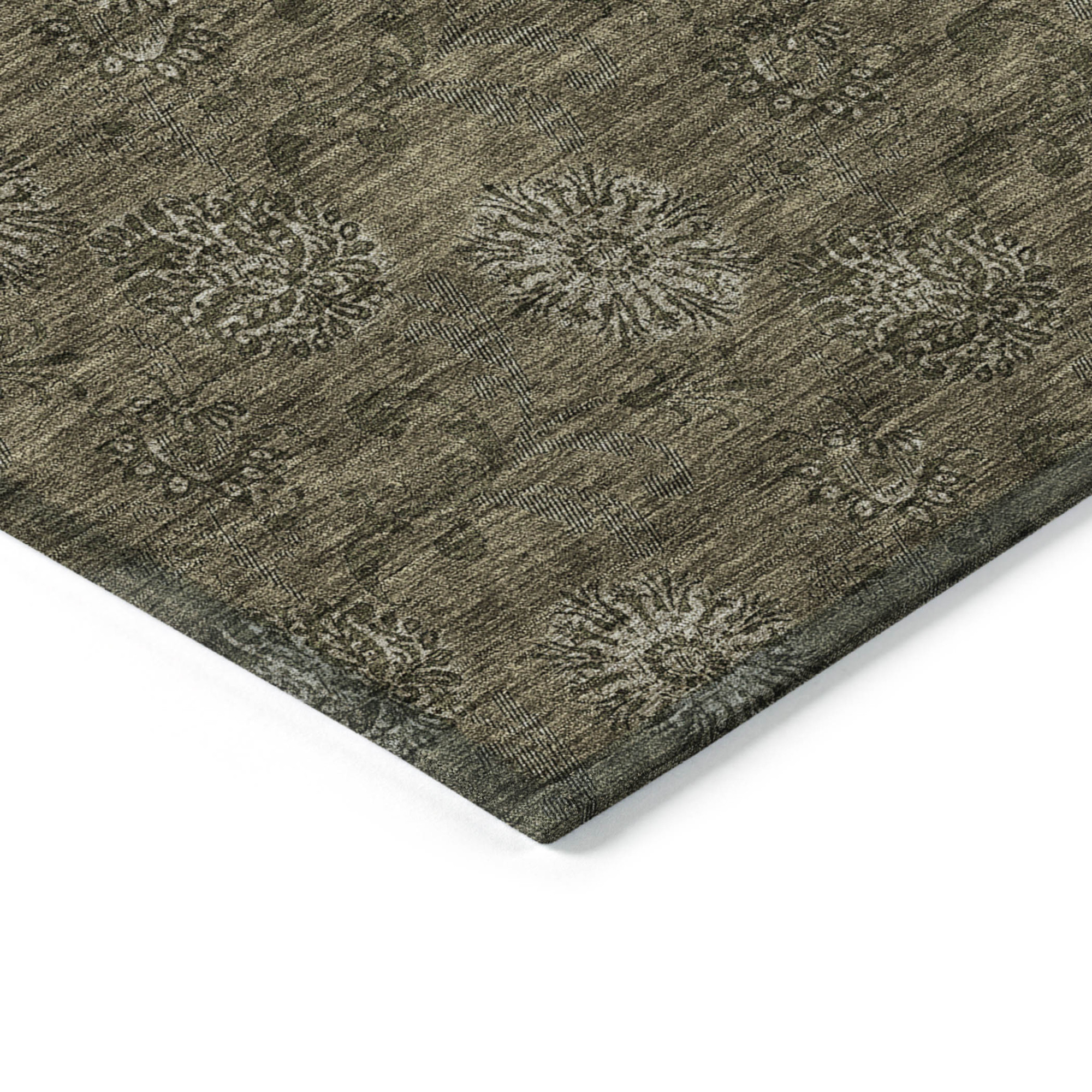 10' X 14' Brown And Beige Floral Washable Indoor Outdoor Area Rug - 1 - Sports & Outdoor