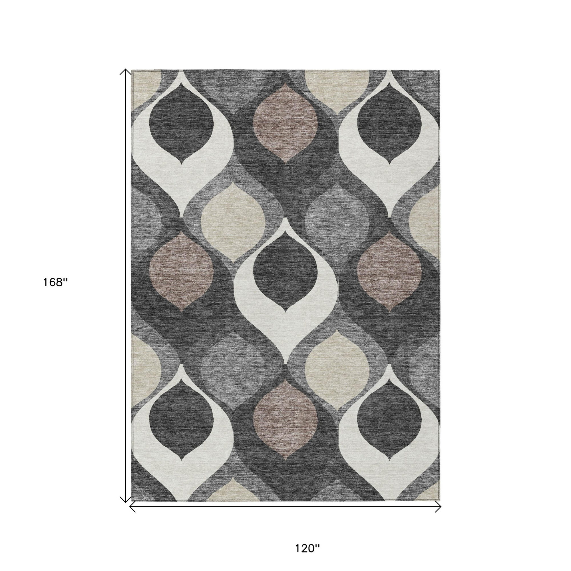 10' X 14' Gray Beige And Taupe Ogee Washable Indoor Outdoor Area Rug - 1 - Sports & Outdoor