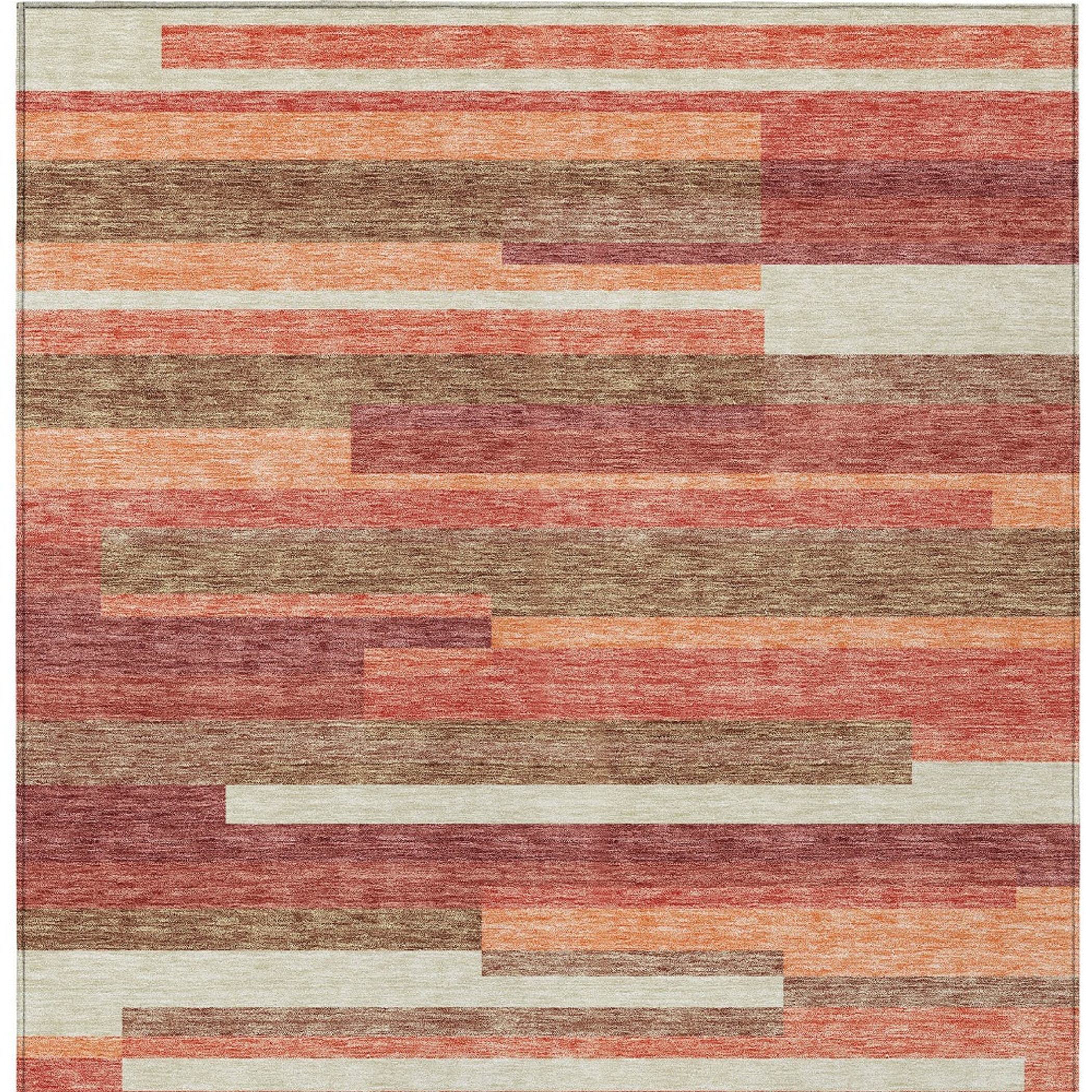 10' X 14' Coral Peach And Taupe Striped Washable Indoor Outdoor Area Rug - 1 - Sports & Outdoor