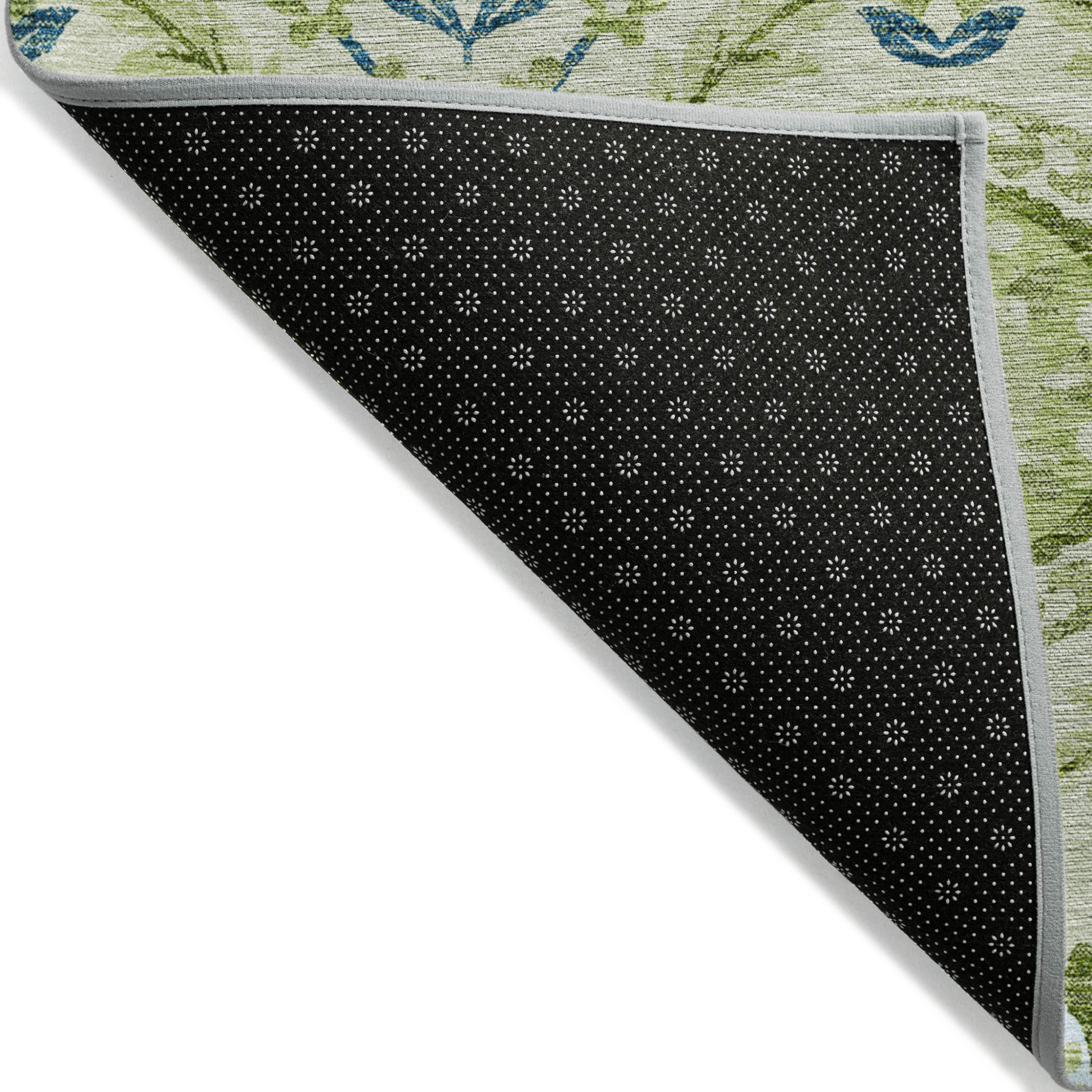 10' X 14' Artichoke Green Olive Green And Blue Floral Washable Indoor Outdoor Area Rug - 1 - Sports & Outdoor
