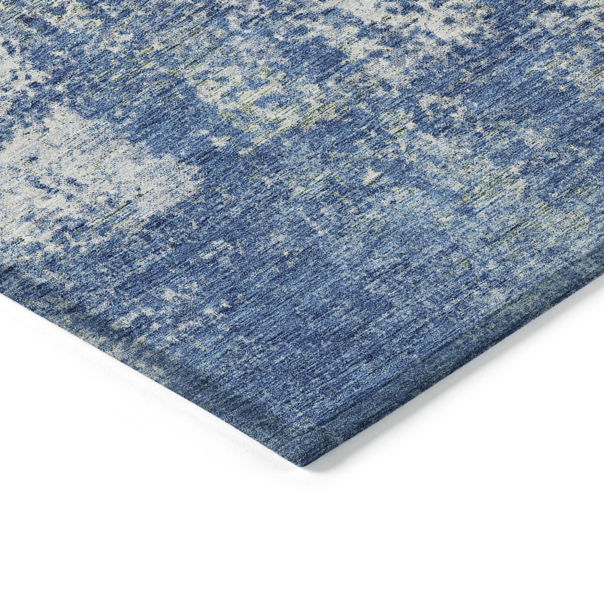 10' X 14' Denim Blue And Ivory Abstract Washable Indoor Outdoor Area Rug - 1 - Sports & Outdoor