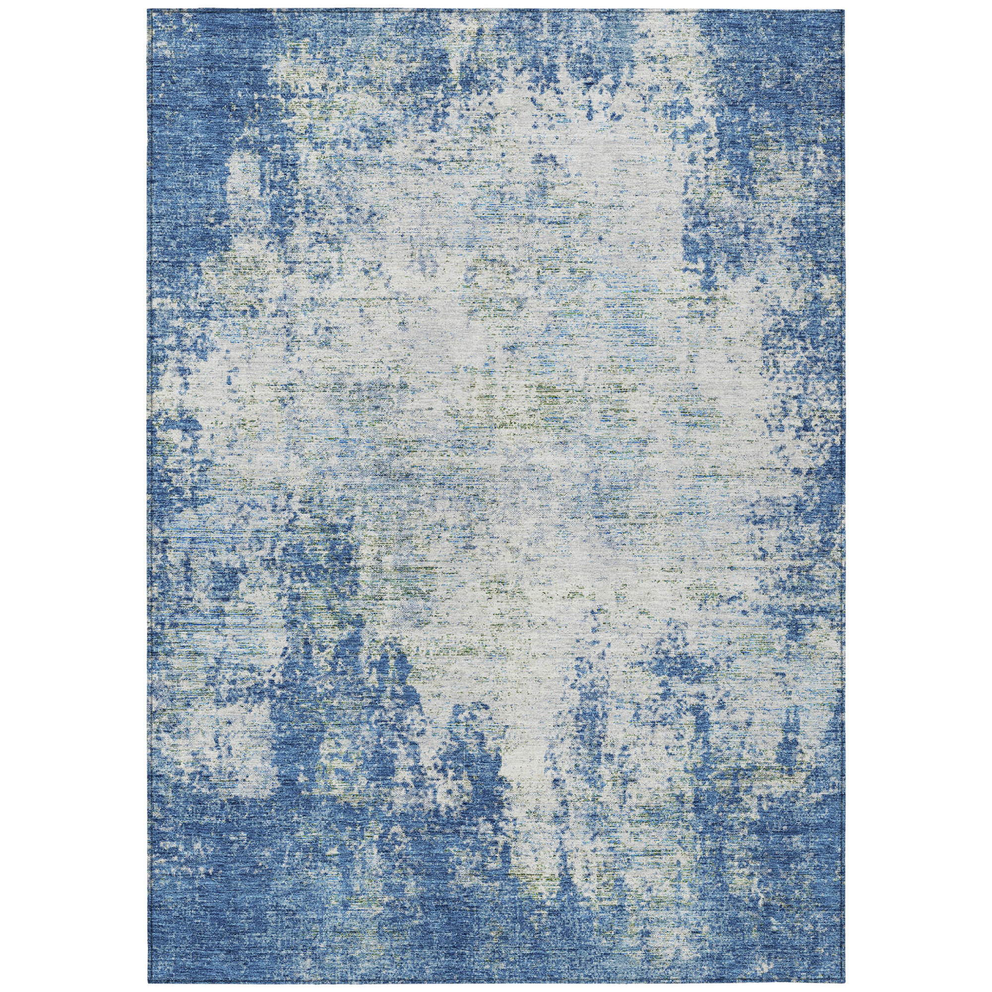 10' X 14' Denim Blue And Ivory Abstract Washable Indoor Outdoor Area Rug - 1 - Sports & Outdoor