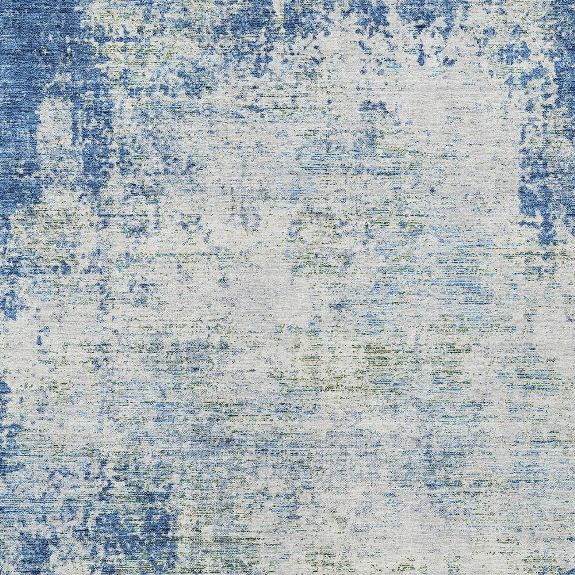 10' X 14' Denim Blue And Ivory Abstract Washable Indoor Outdoor Area Rug - 1 - Sports & Outdoor