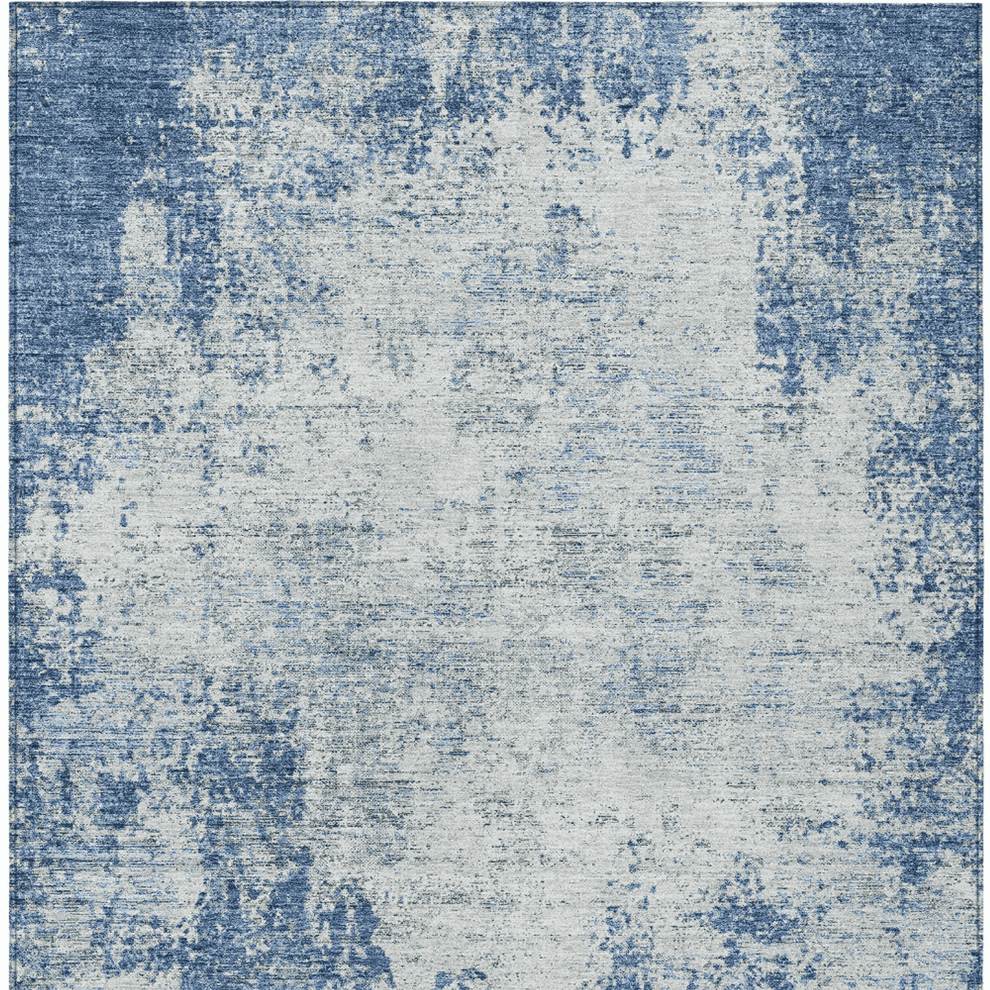 10' X 14' Denim Blue And Ivory Abstract Washable Indoor Outdoor Area Rug - 1 - Sports & Outdoor