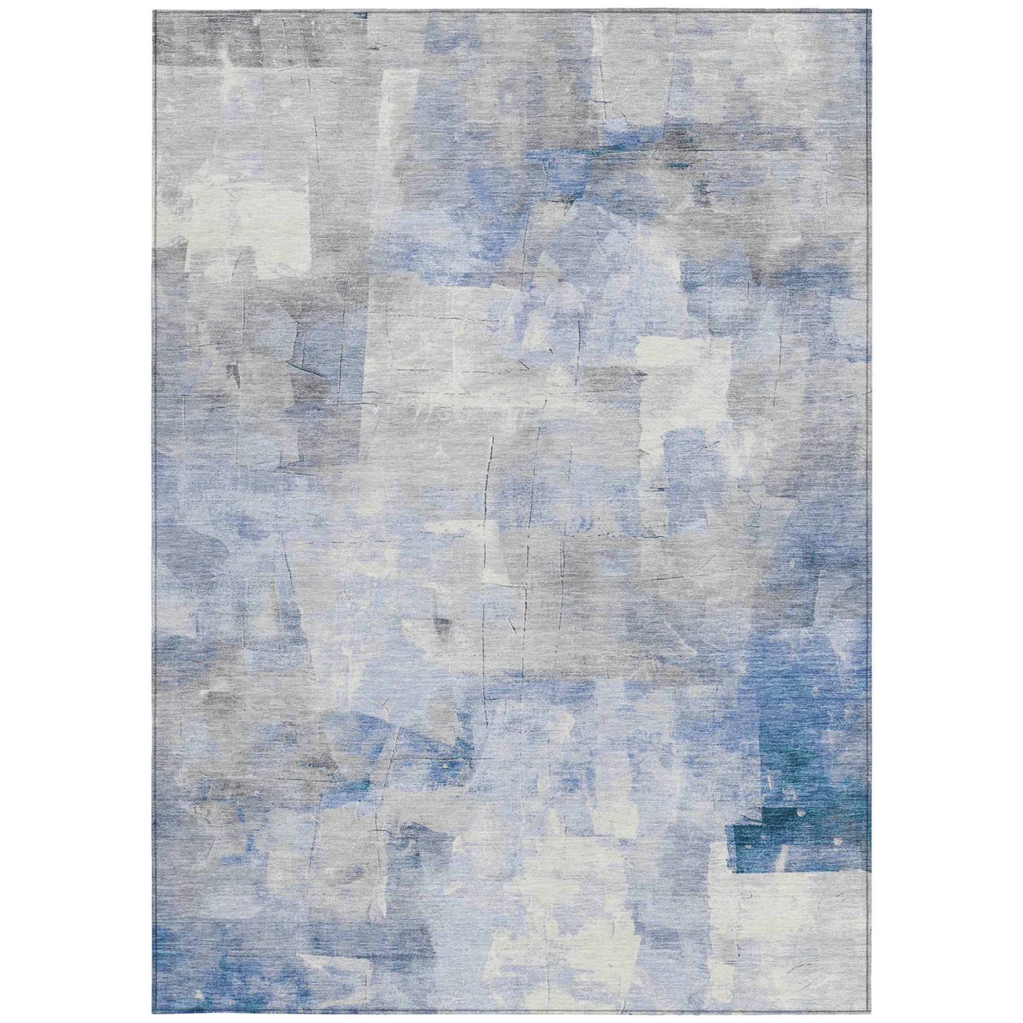 10' X 14' Denim Blue Gray And Ivory Abstract Washable Indoor Outdoor Area Rug - 1 - Sports & Outdoor