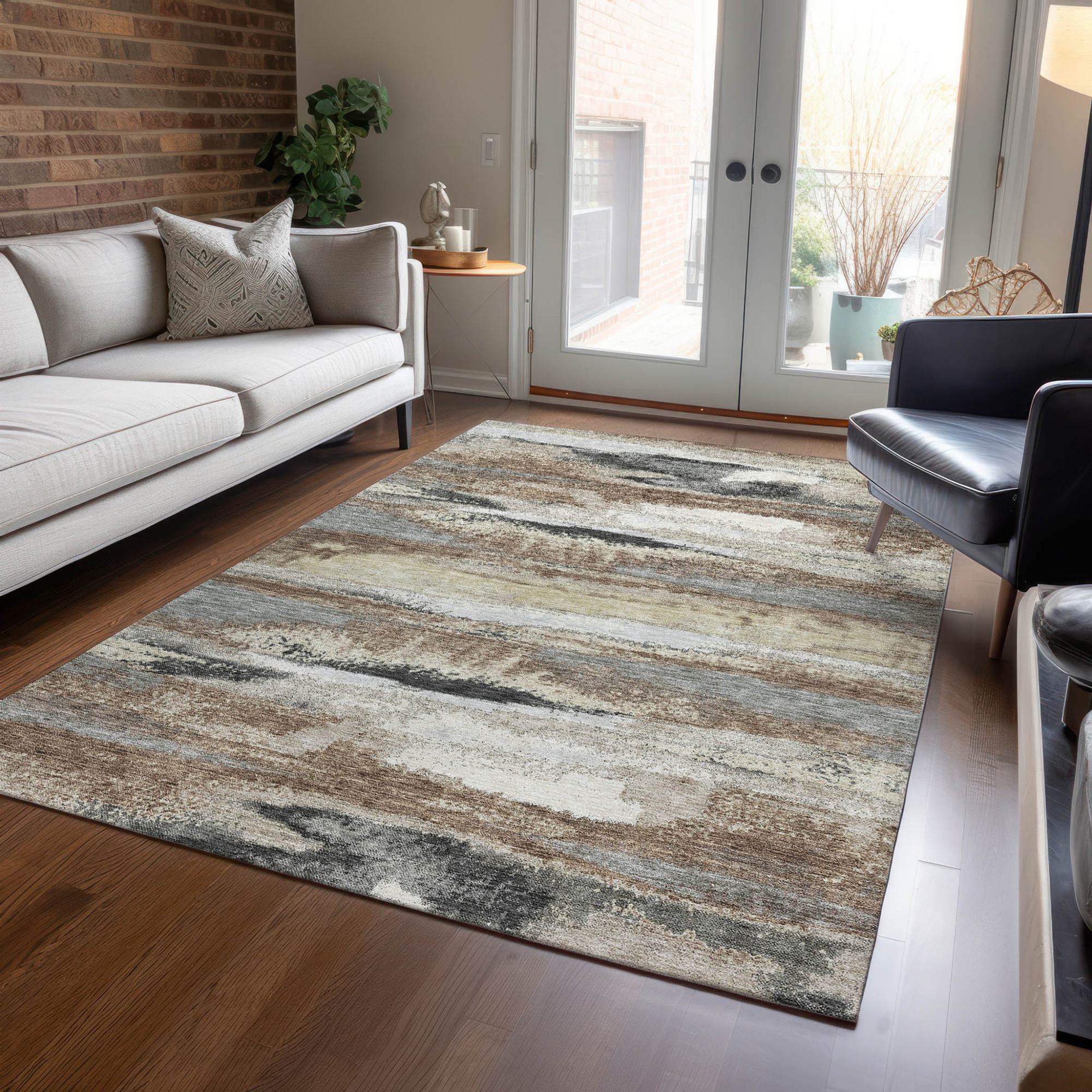 10' X 14' Taupe Beige And Ivory Abstract Washable Indoor Outdoor Area Rug - 1 - Sports & Outdoor