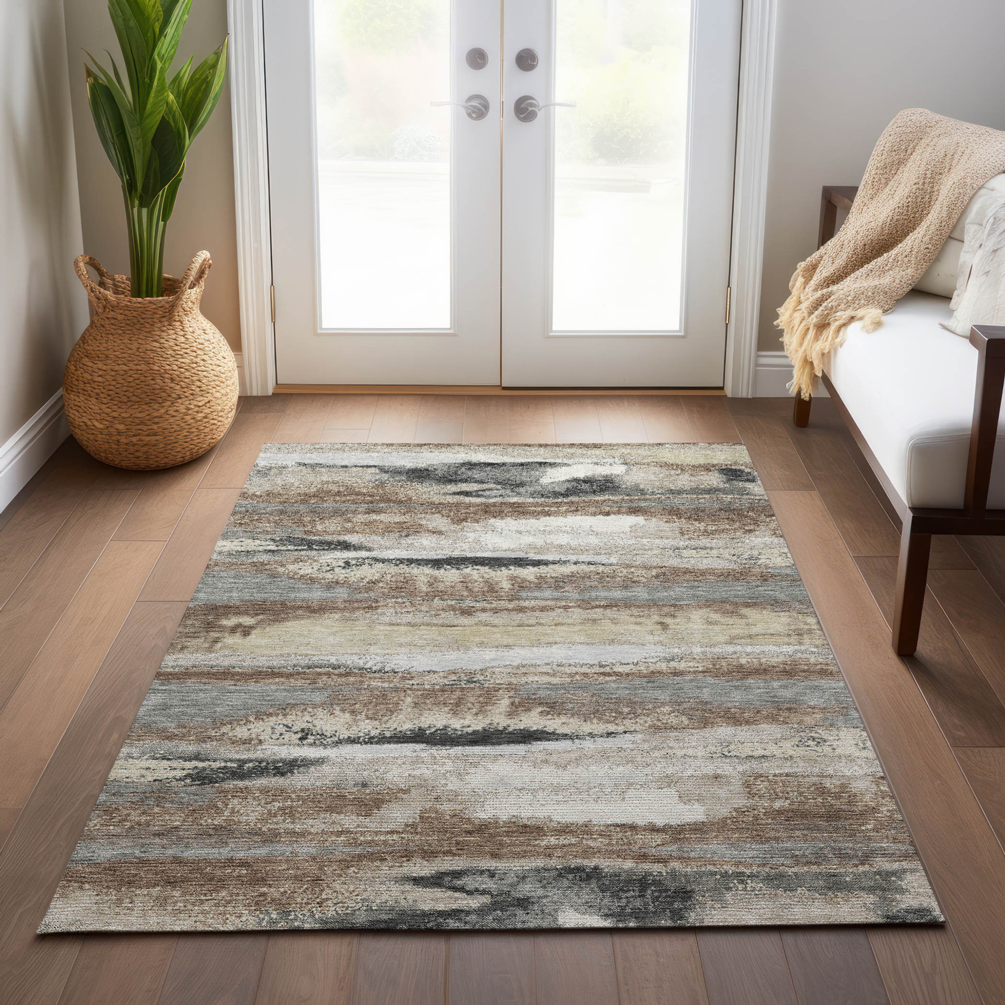 10' X 14' Taupe Beige And Ivory Abstract Washable Indoor Outdoor Area Rug - 1 - Sports & Outdoor