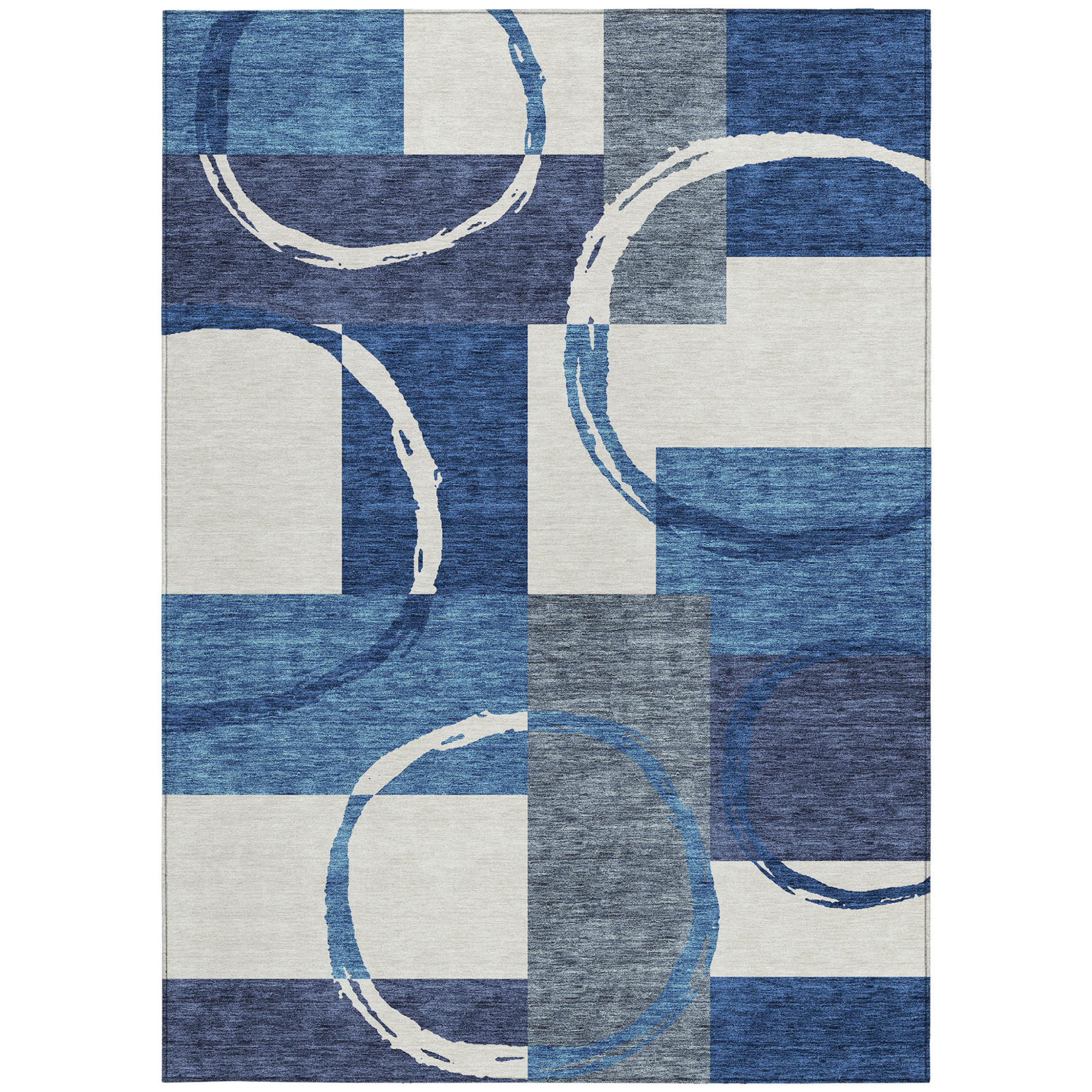 10' X 14' Blue And Ivory Geometric Washable Indoor Outdoor Area Rug - 1 - Sports & Outdoor