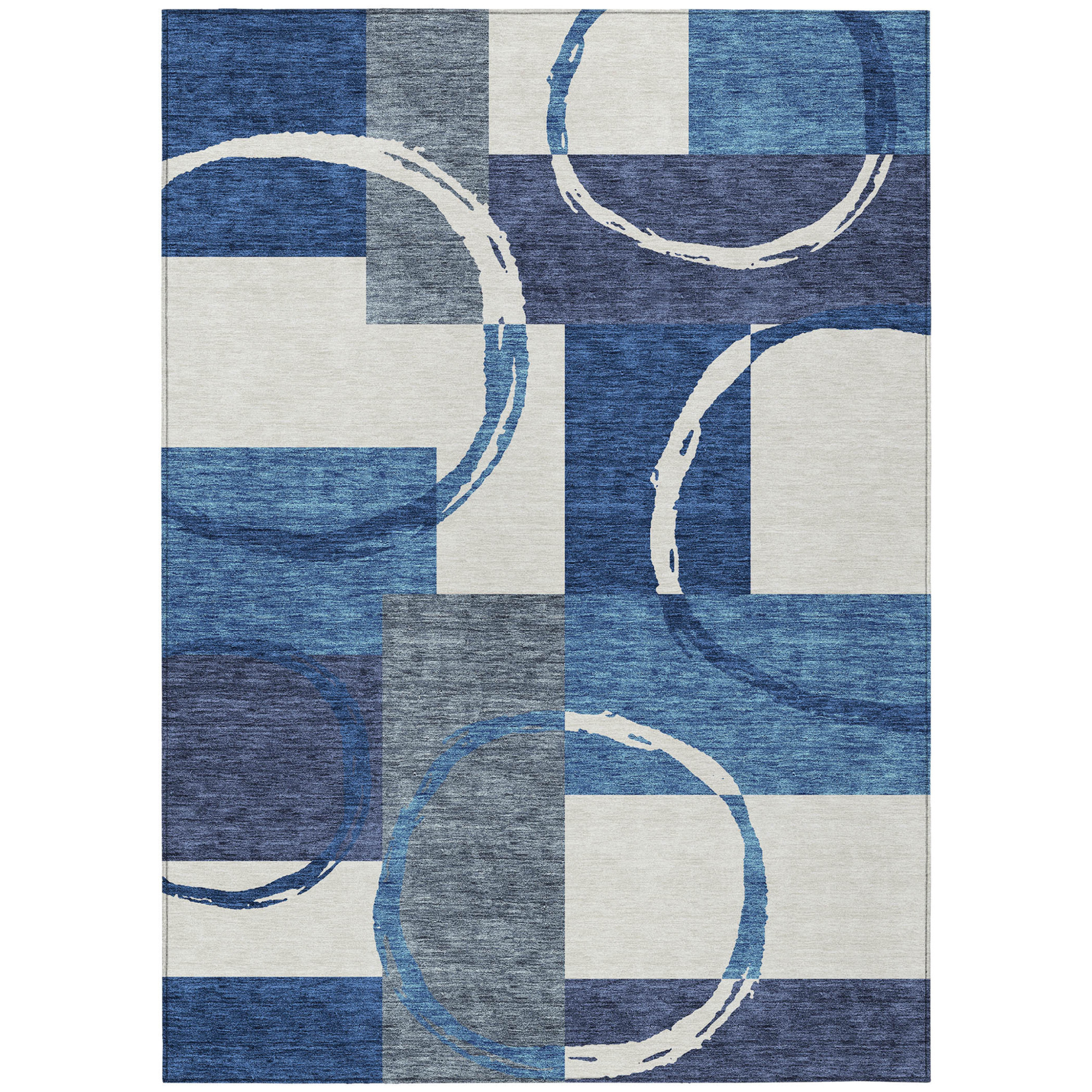 10' X 14' Blue And Ivory Geometric Washable Indoor Outdoor Area Rug - 1 - Sports & Outdoor