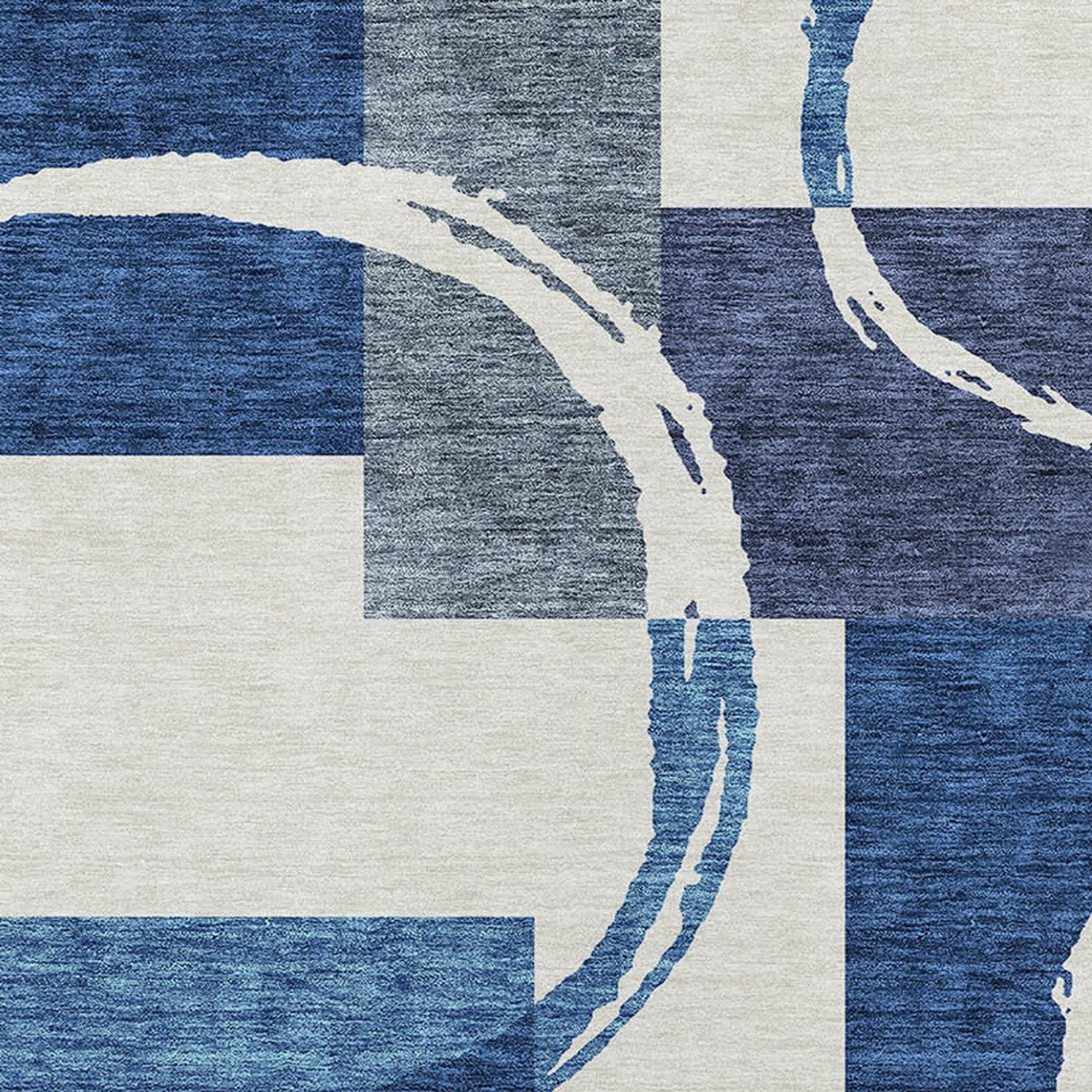 10' X 14' Blue And Ivory Geometric Washable Indoor Outdoor Area Rug - 1 - Sports & Outdoor