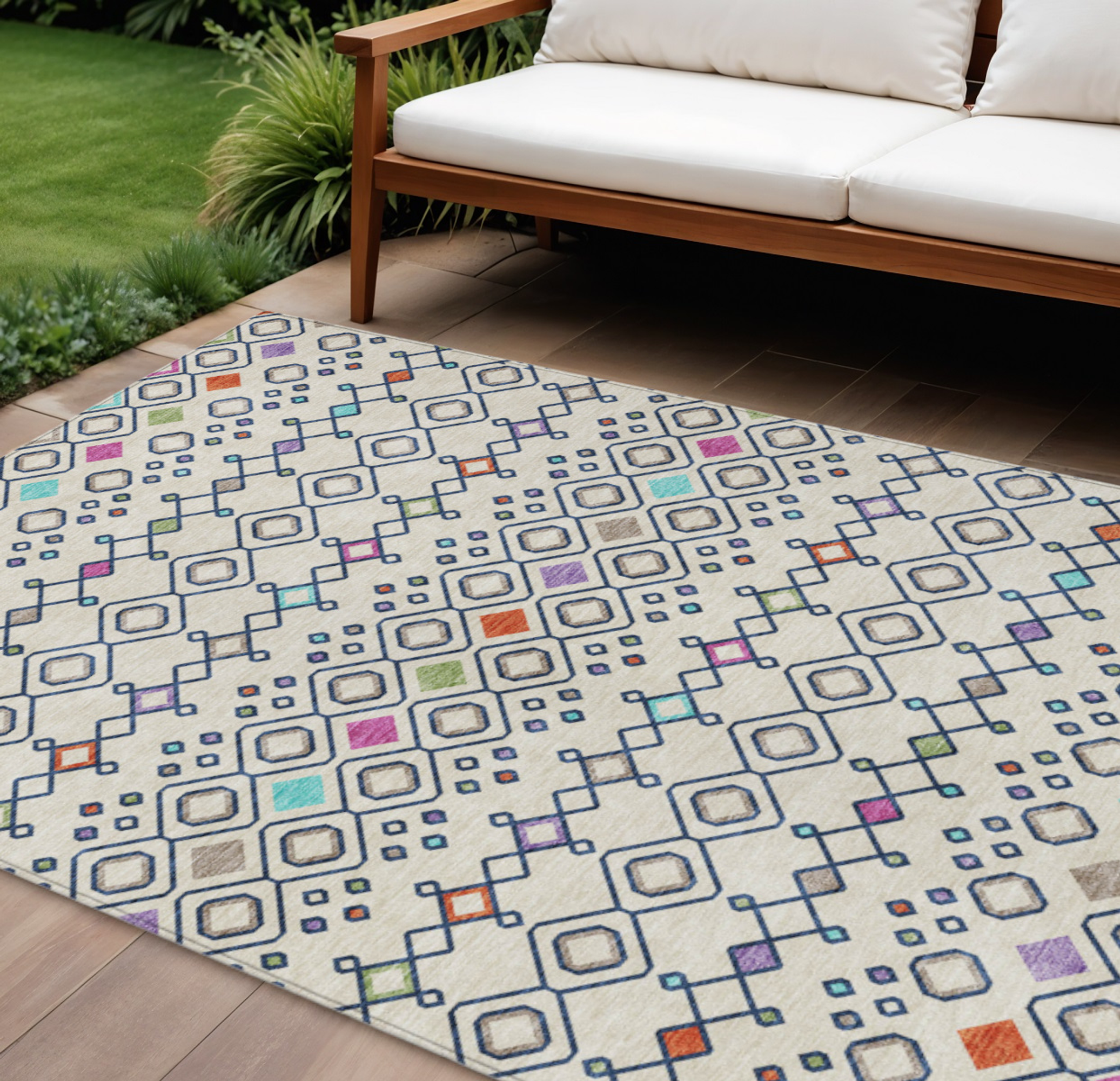 10' X 14' Linen Pink And Orange Geometric Washable Indoor Outdoor Area Rug - 1 - Sports & Outdoor