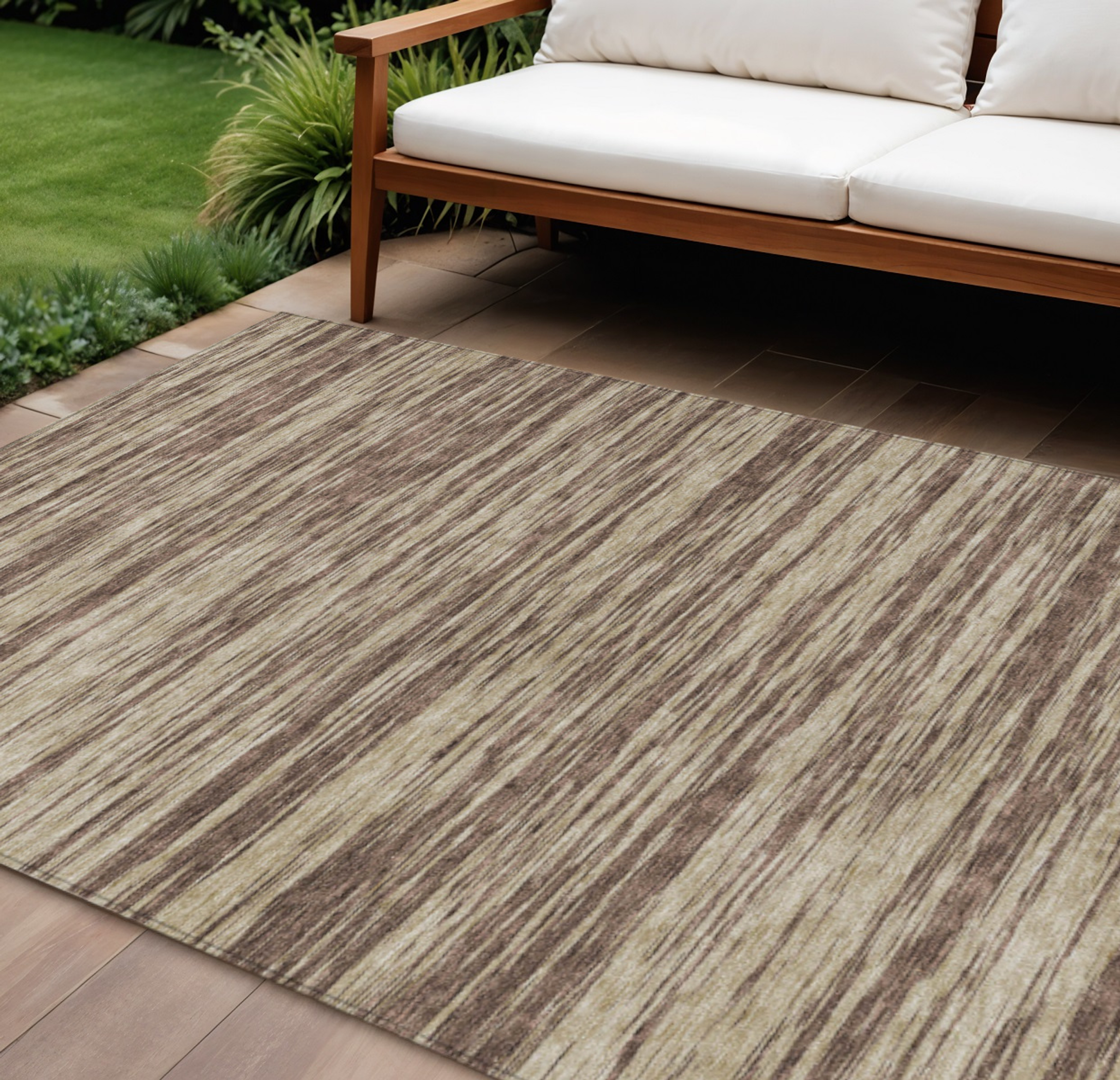 10' X 14' Brown And Beige Abstract Washable Indoor Outdoor Area Rug - 1 - Sports & Outdoor