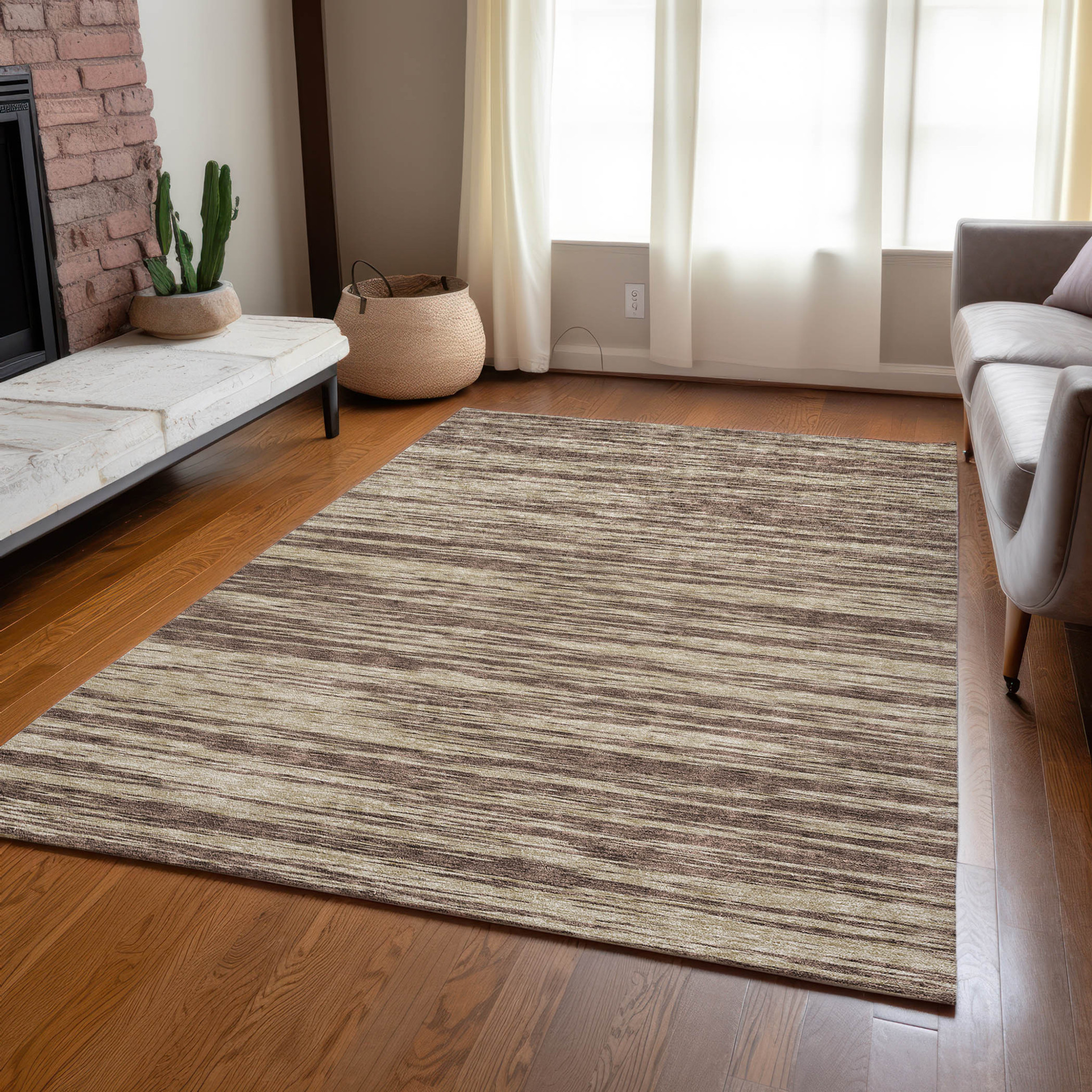 10' X 14' Brown And Beige Abstract Washable Indoor Outdoor Area Rug - 1 - Sports & Outdoor