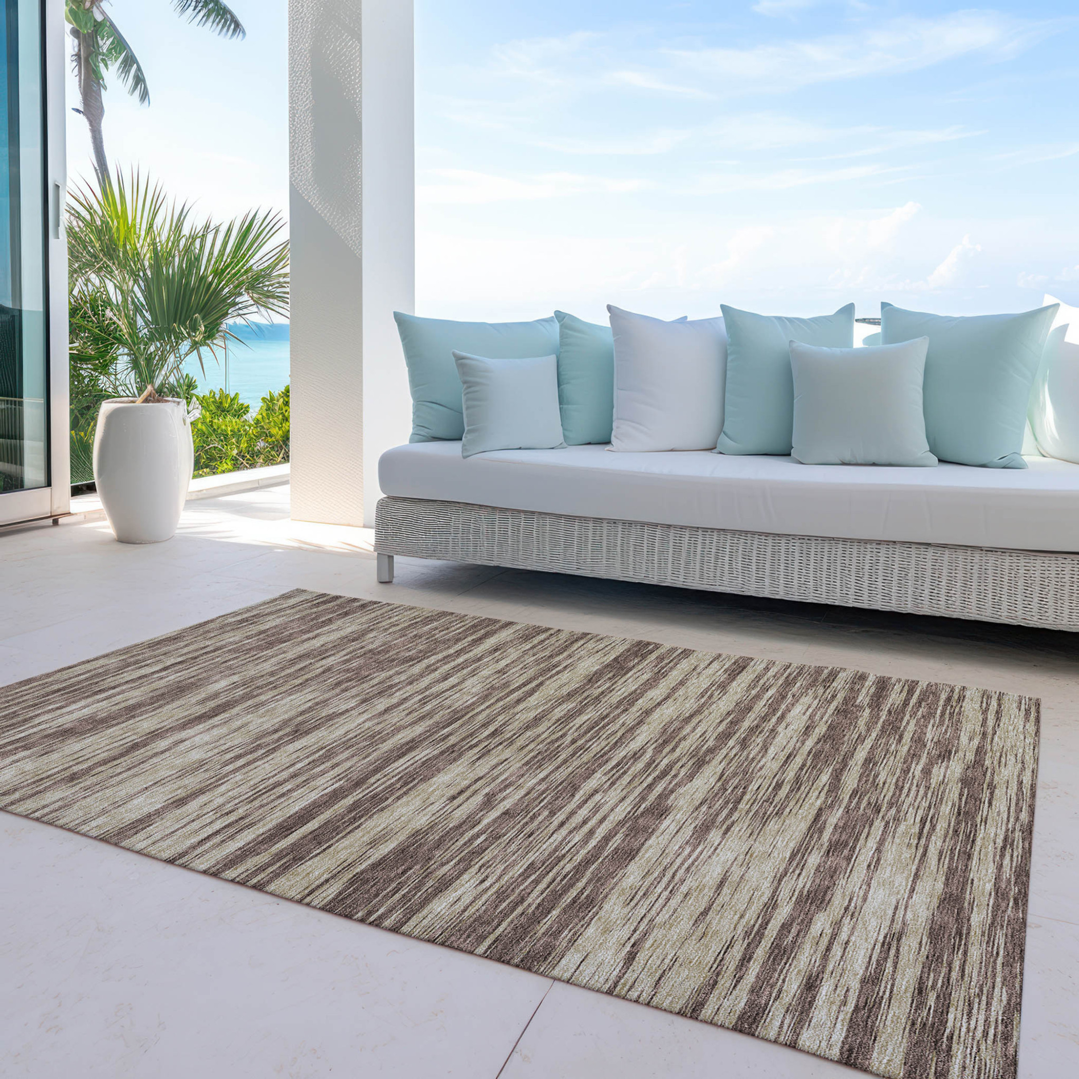 10' X 14' Brown And Beige Abstract Washable Indoor Outdoor Area Rug - 1 - Sports & Outdoor