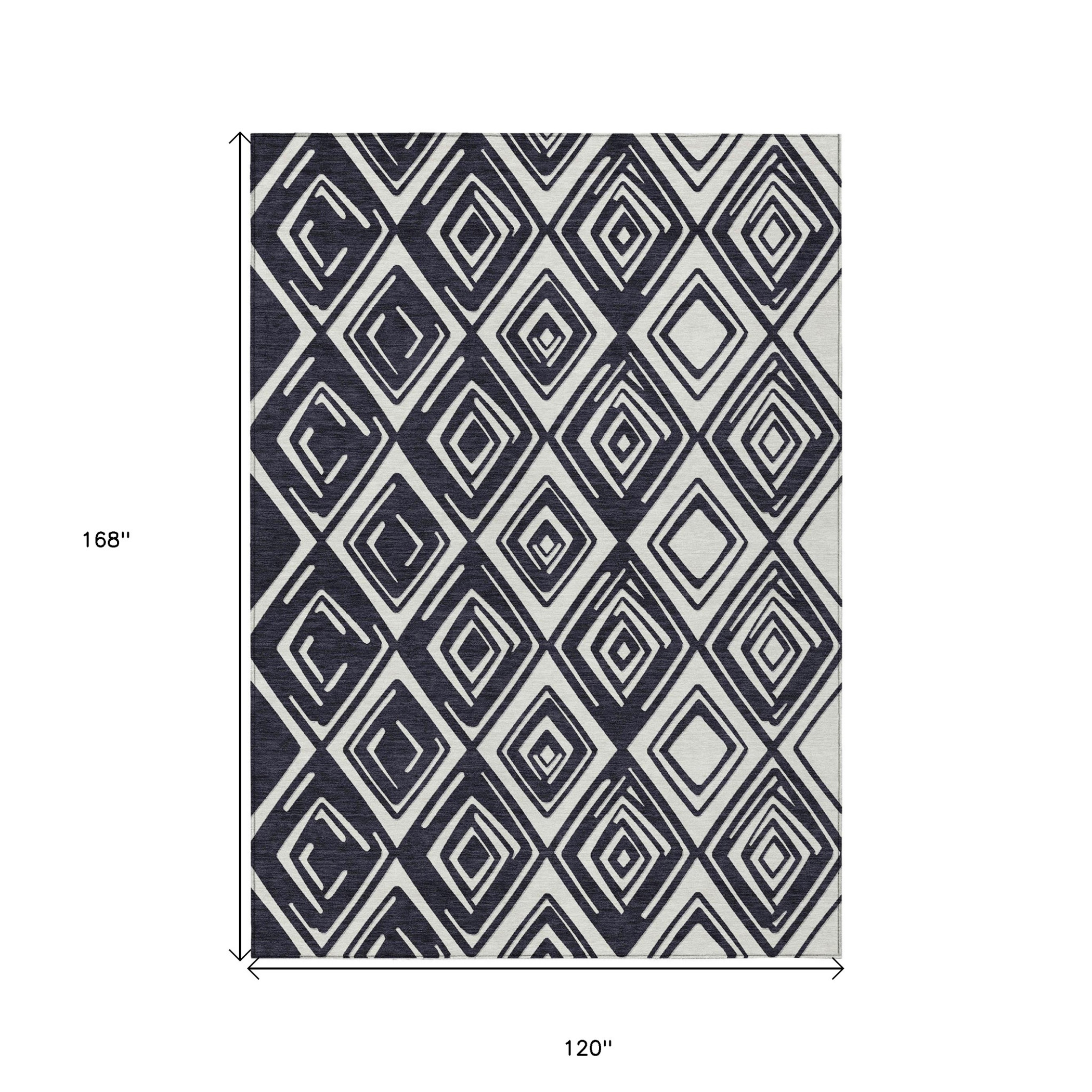 10' X 14' Black And Ivory Geometric Washable Indoor Outdoor Area Rug - 1 - Sports & Outdoor