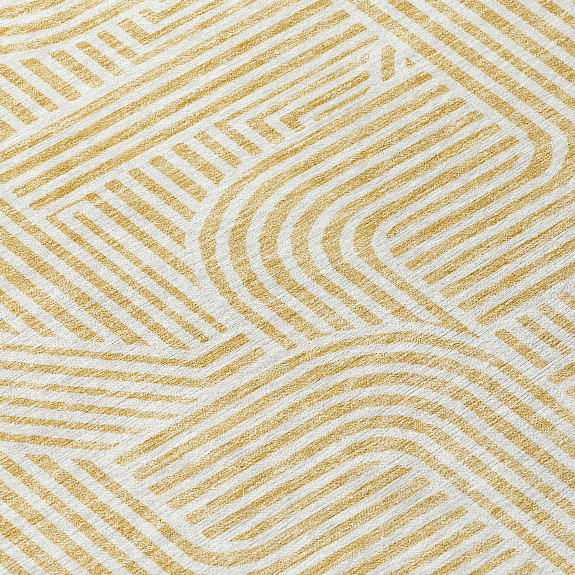 10' X 14' Gold And Beige Abstract Washable Indoor Outdoor Area Rug - 1 - Sports & Outdoor