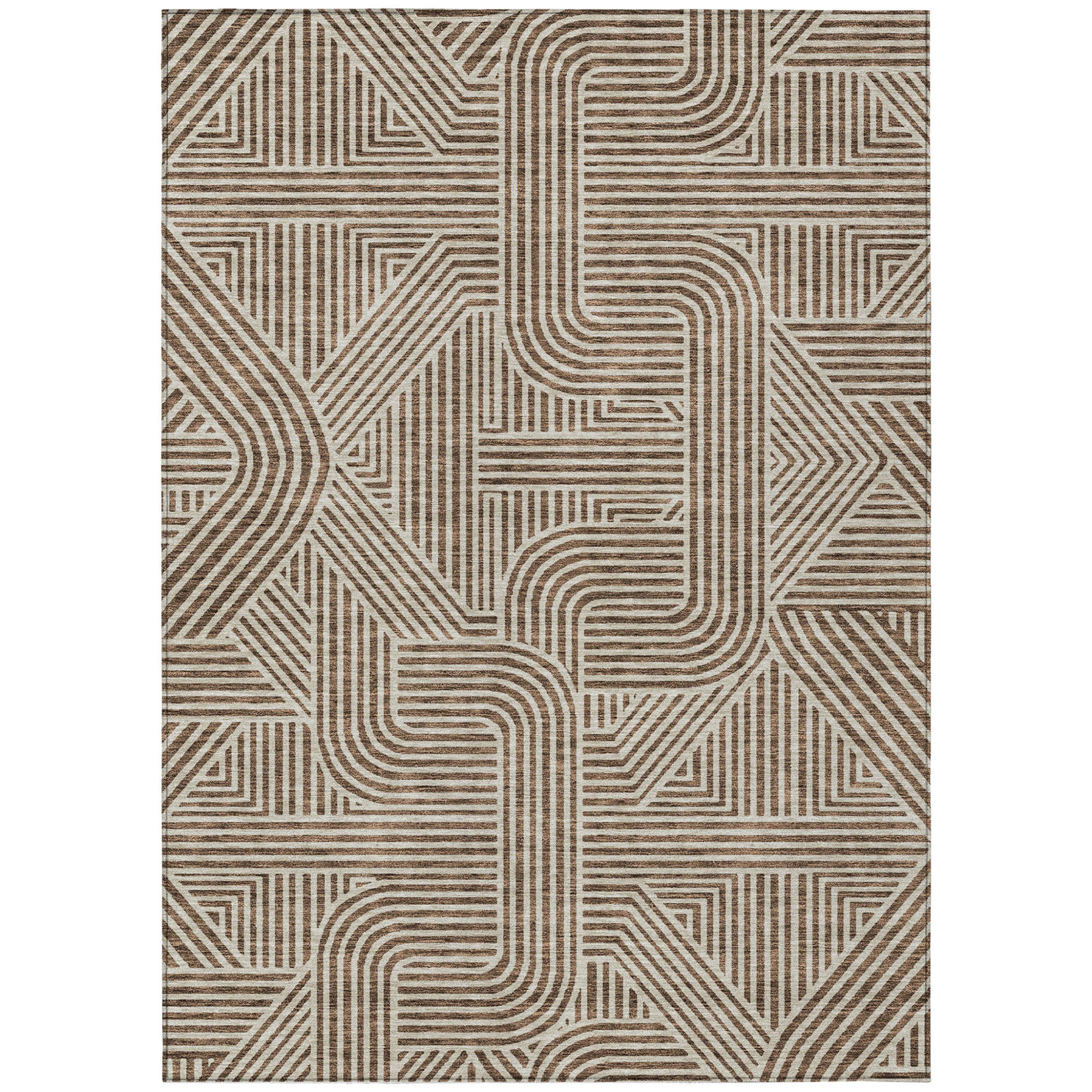 10' X 14' Brown And Beige Abstract Washable Indoor Outdoor Area Rug - 1 - Sports & Outdoor