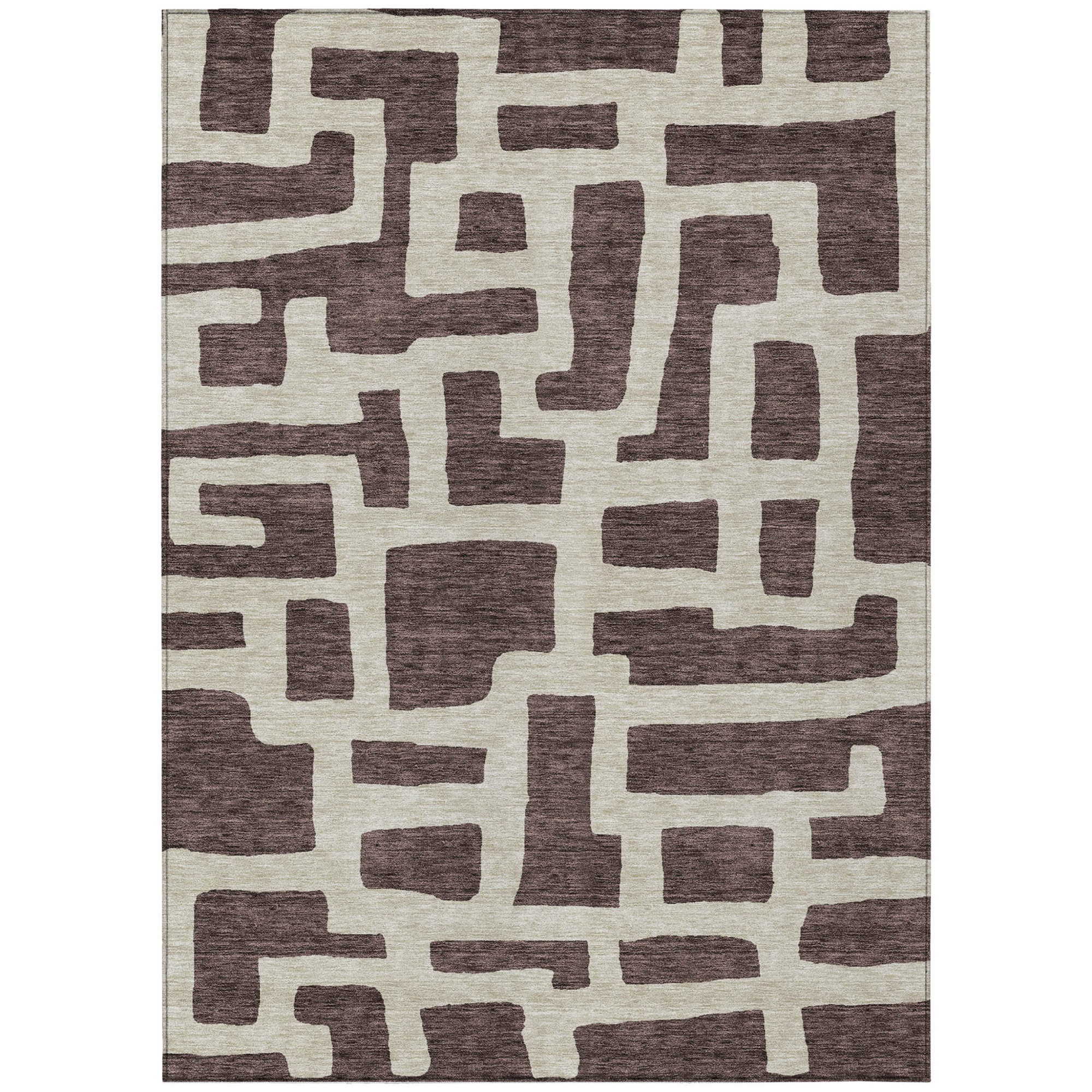 10' X 14' Brown And Beige Abstract Washable Indoor Outdoor Area Rug - 1 - Sports & Outdoor