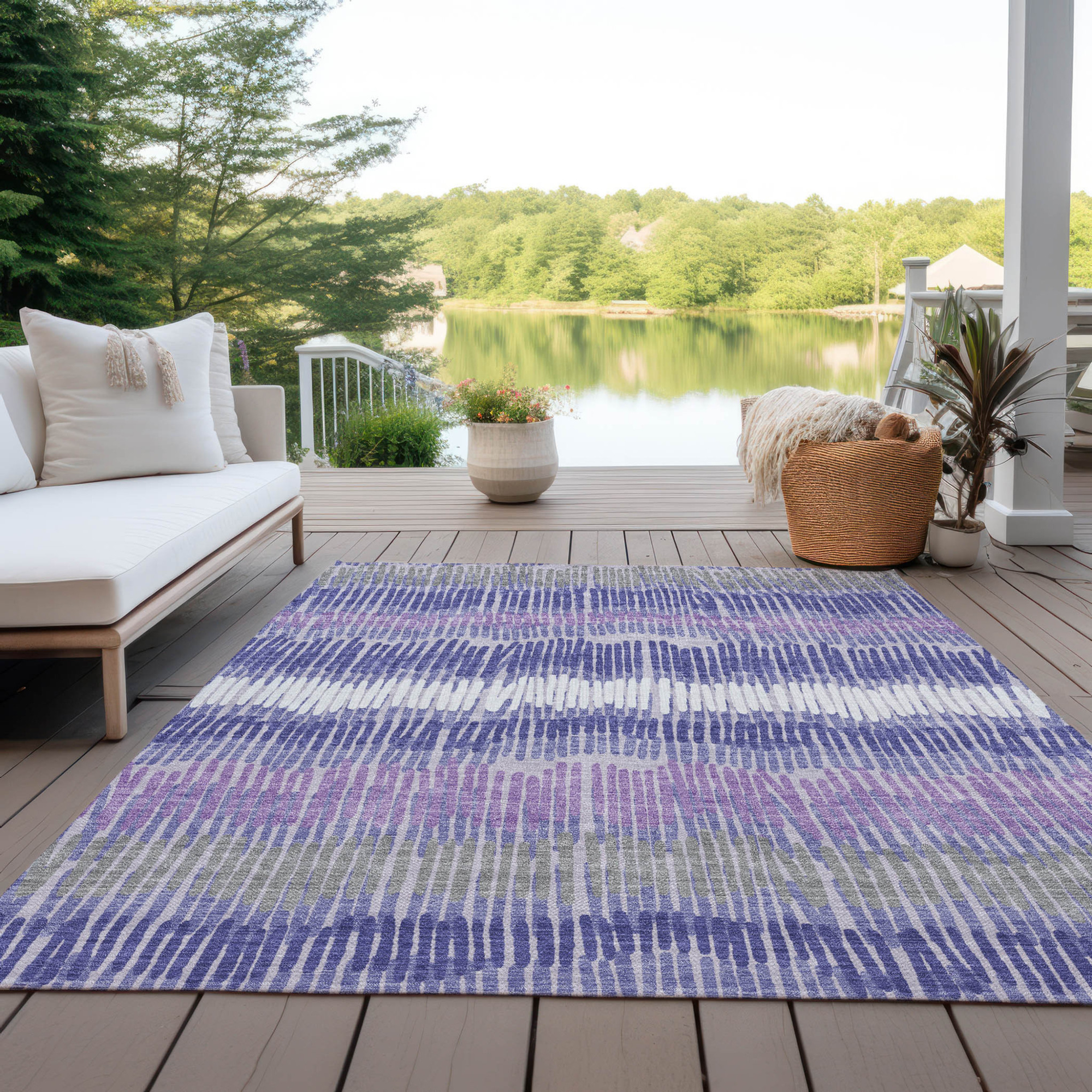 10' X 14' Purple And Gray Striped Washable Indoor Outdoor Area Rug - 1 - Sports & Outdoor